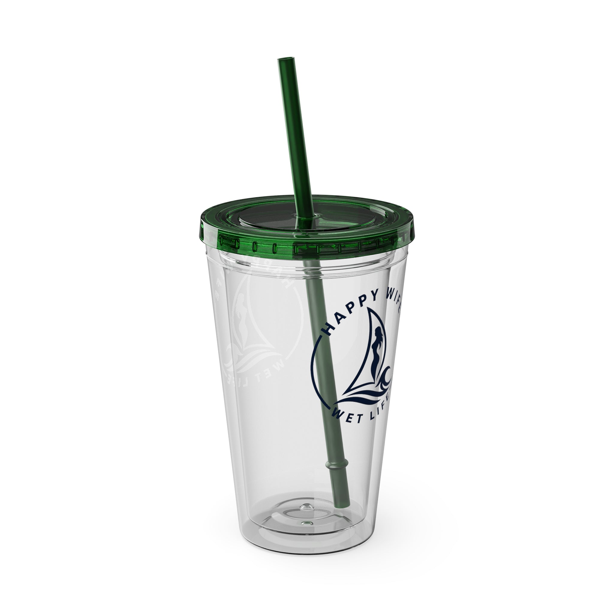 Sunsplash 16oz Tumbler with Straw — Happy Wife Happy Life Sailboat Design