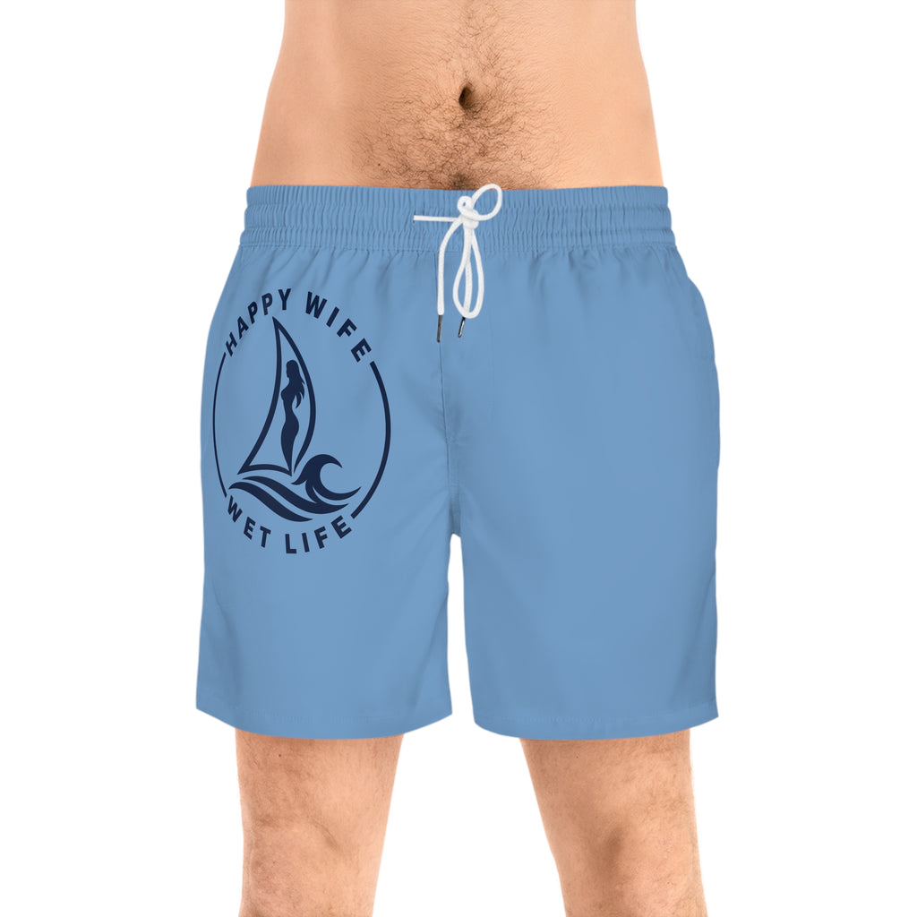 Men's Swim Shorts — "Happy Wife Wet Life" Sailboat Beach Trunk