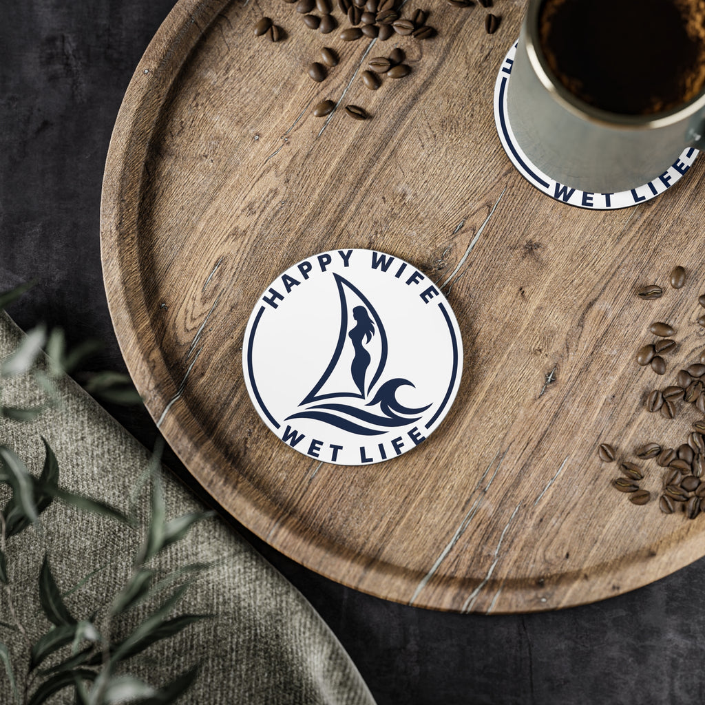 Happy Wife Wet Life Coasters — Nautical Sailboat Cork Drink Coasters