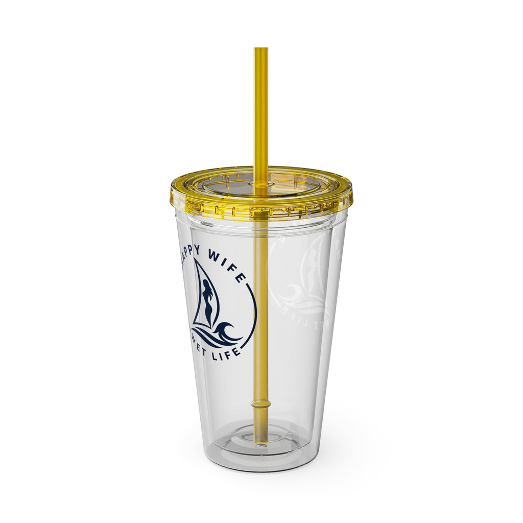 Sunsplash 16oz Tumbler with Straw — Happy Wife Happy Life Sailboat Design