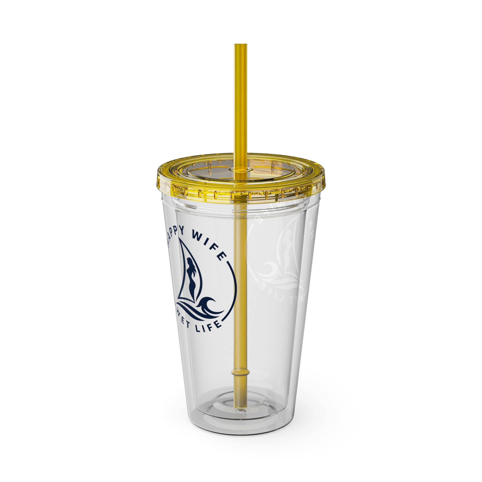 Sunsplash 16oz Tumbler with Straw — Happy Wife Happy Life Sailboat Design