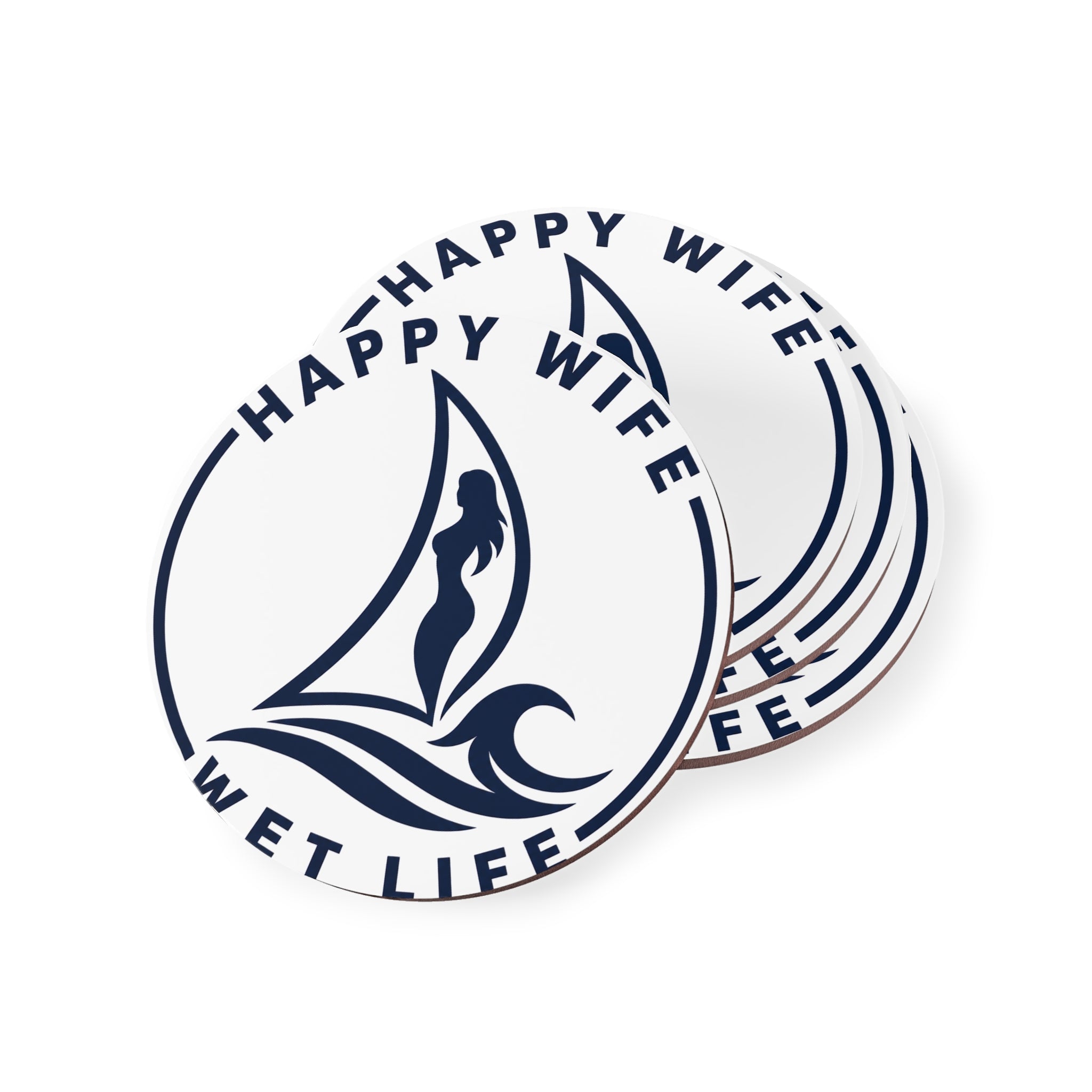 Happy Wife Wet Life Coasters — Nautical Sailboat Cork Drink Coasters