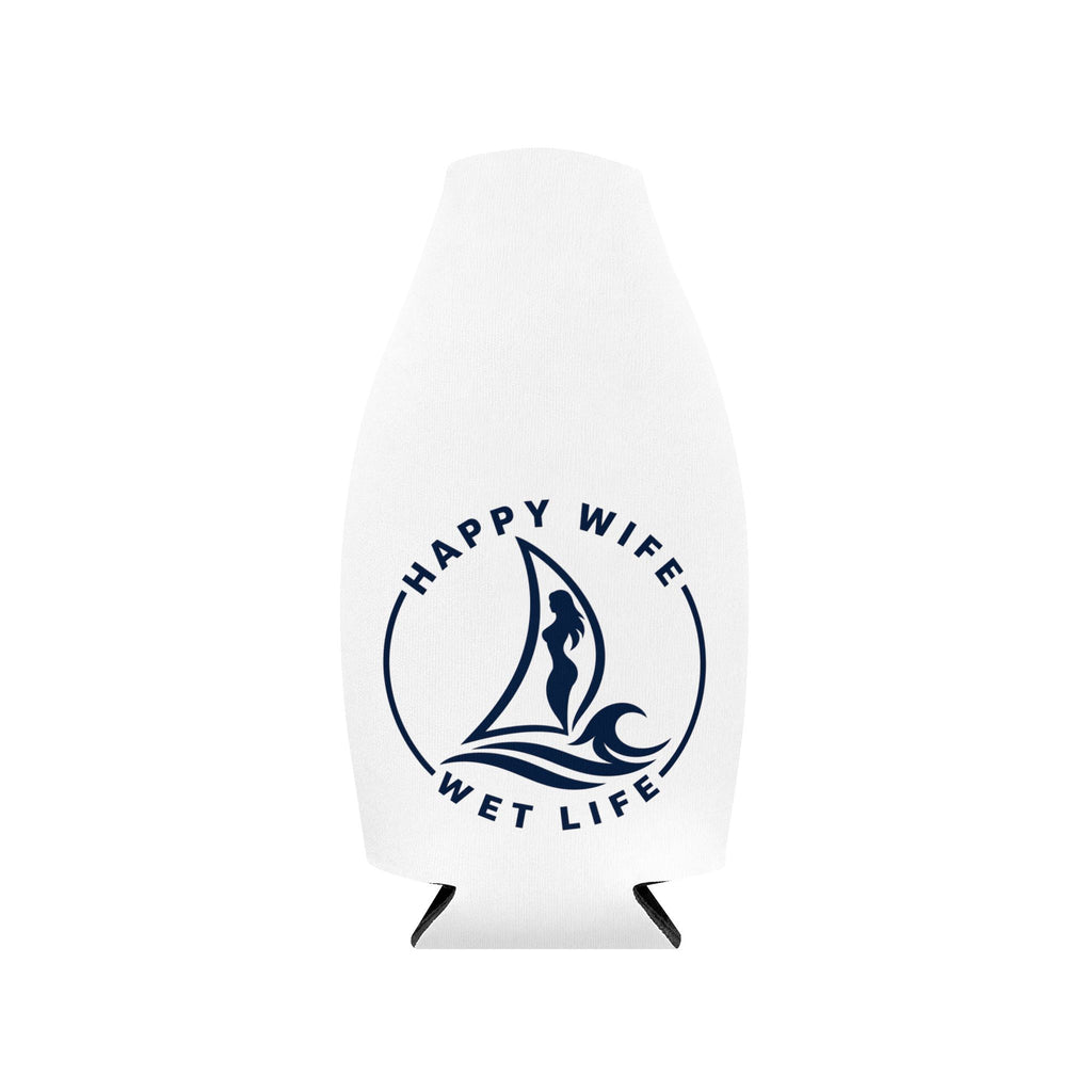 Zip-Up Bottle Cooler Sleeve — "Happy Wife, Wet Life" Beach Can Cooler