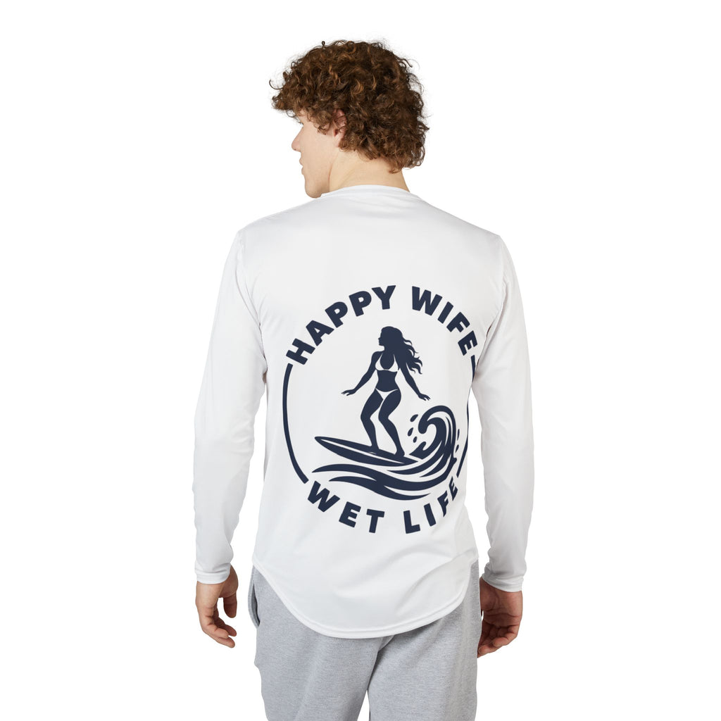 Men's UV Protection Long Sleeve Shirt — "Happy Wife Wet Life" Coastal Sun Shirt