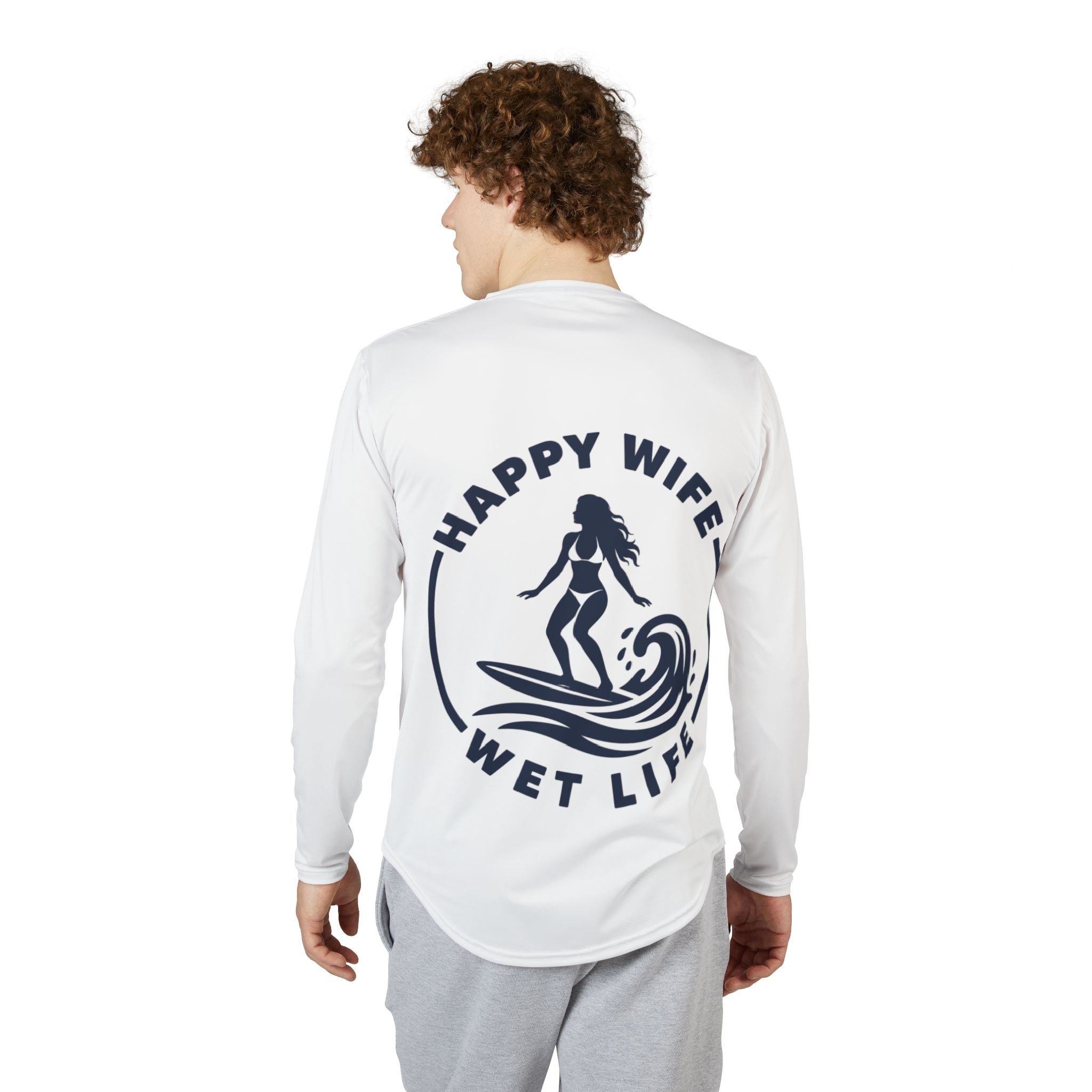 Men's UV Protection Long Sleeve Shirt — "Happy Wife Wet Life" Coastal Sun Shirt