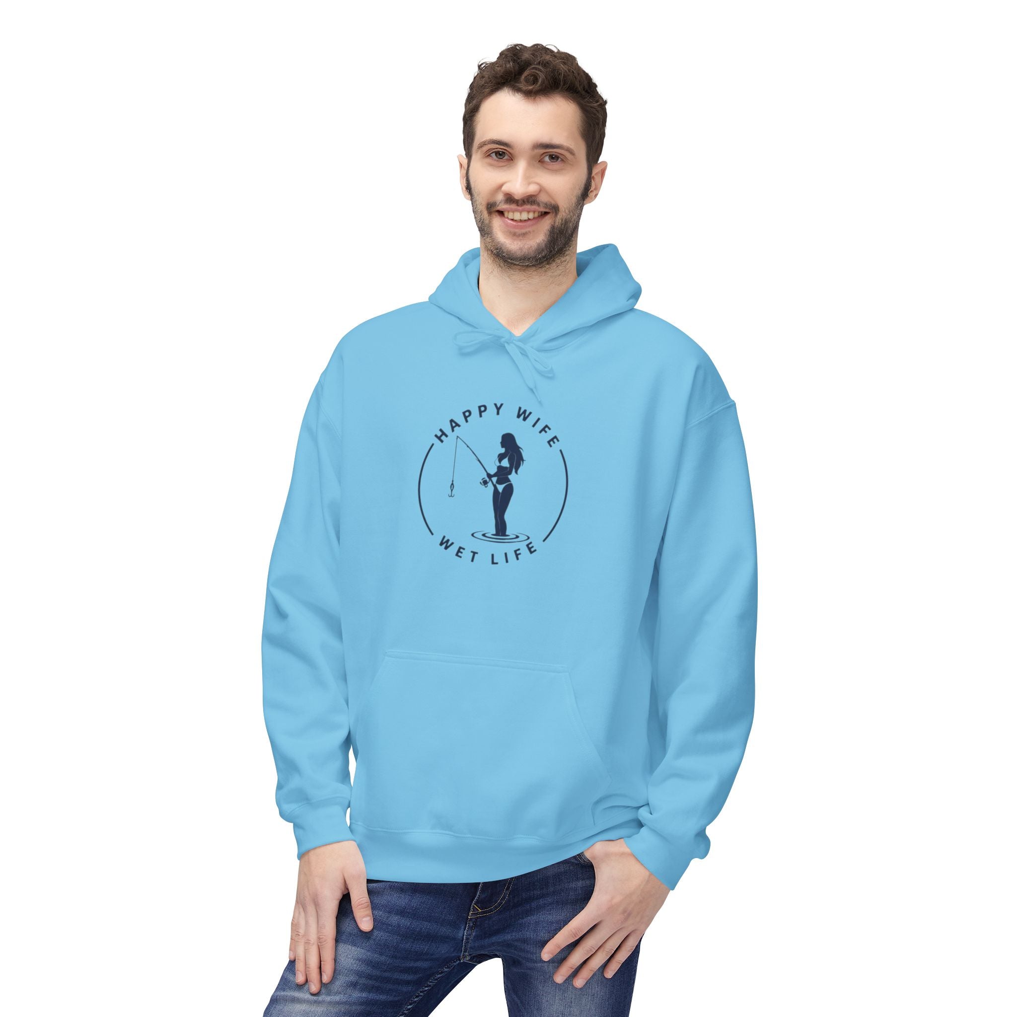 Happy Wife Wet Life Hoodie — Funny Fishing Couple Pullover