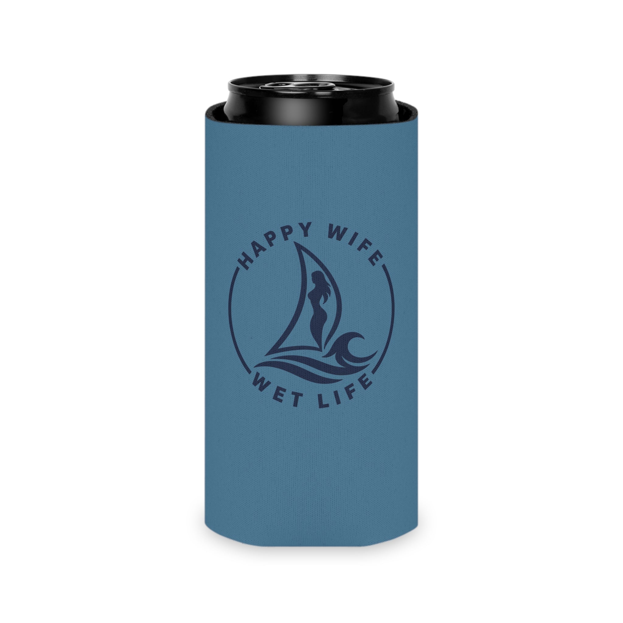 Happy Wife Wet Life Can Cooler — Nautical Sailboat Beer Koozie