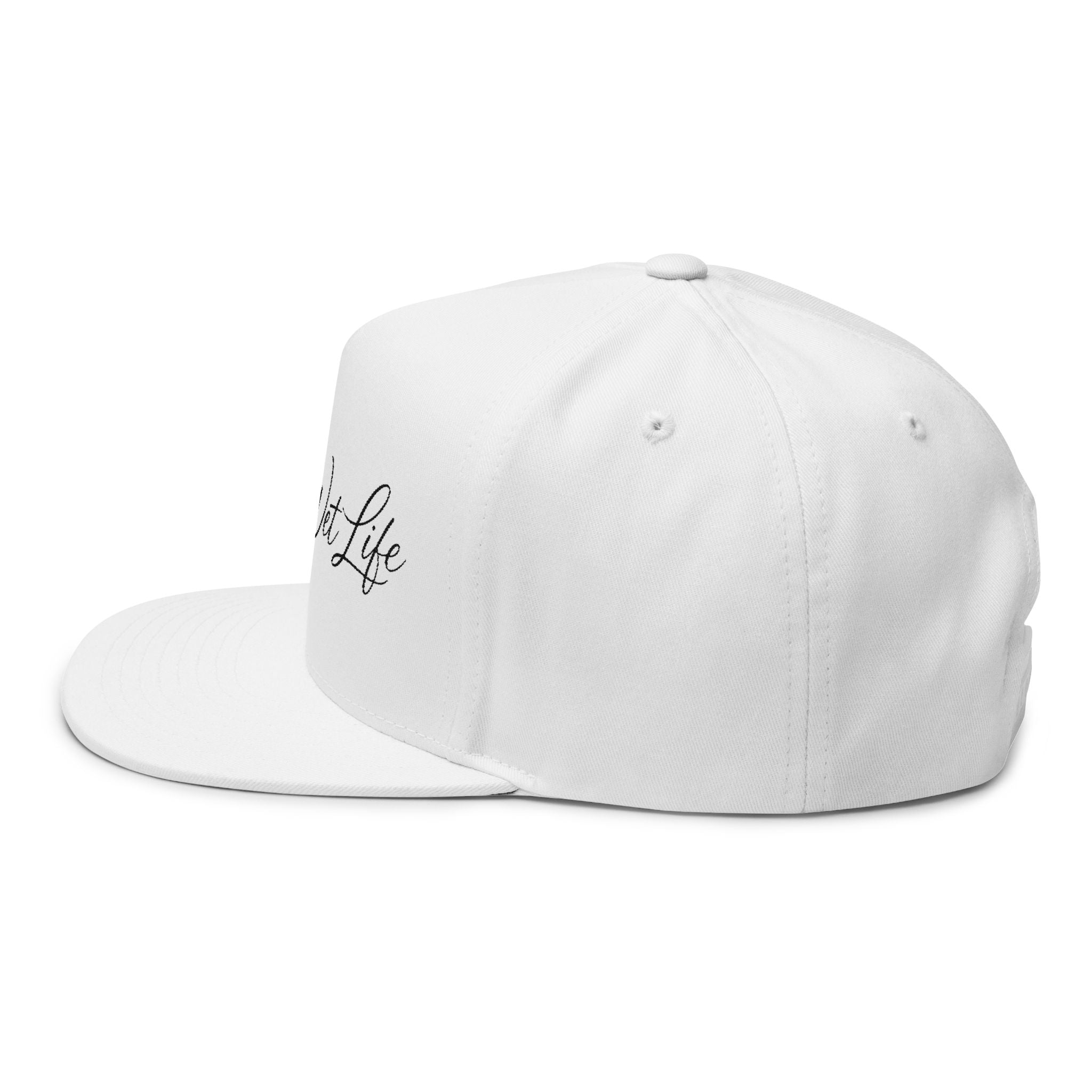 Flat Bill Cap — "Live the Wet Life" Embroidered Snapback (Fishing & Beach Lifestyle)