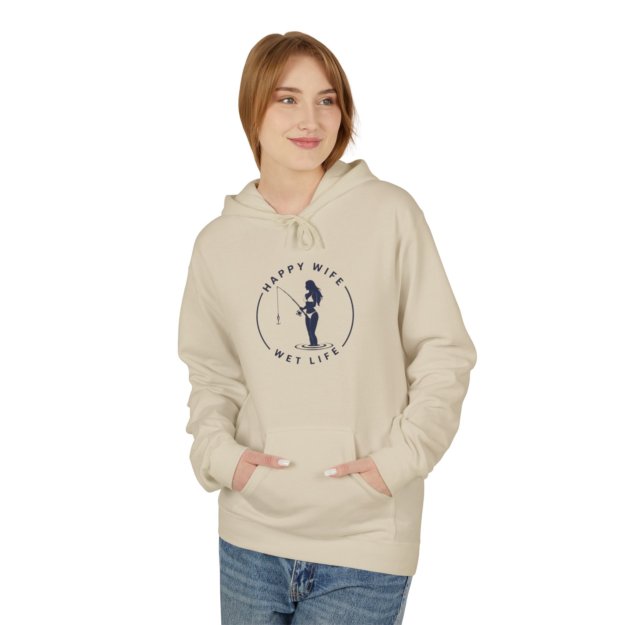 Happy Wife Wet Life Hoodie — Funny Fishing Couple Pullover