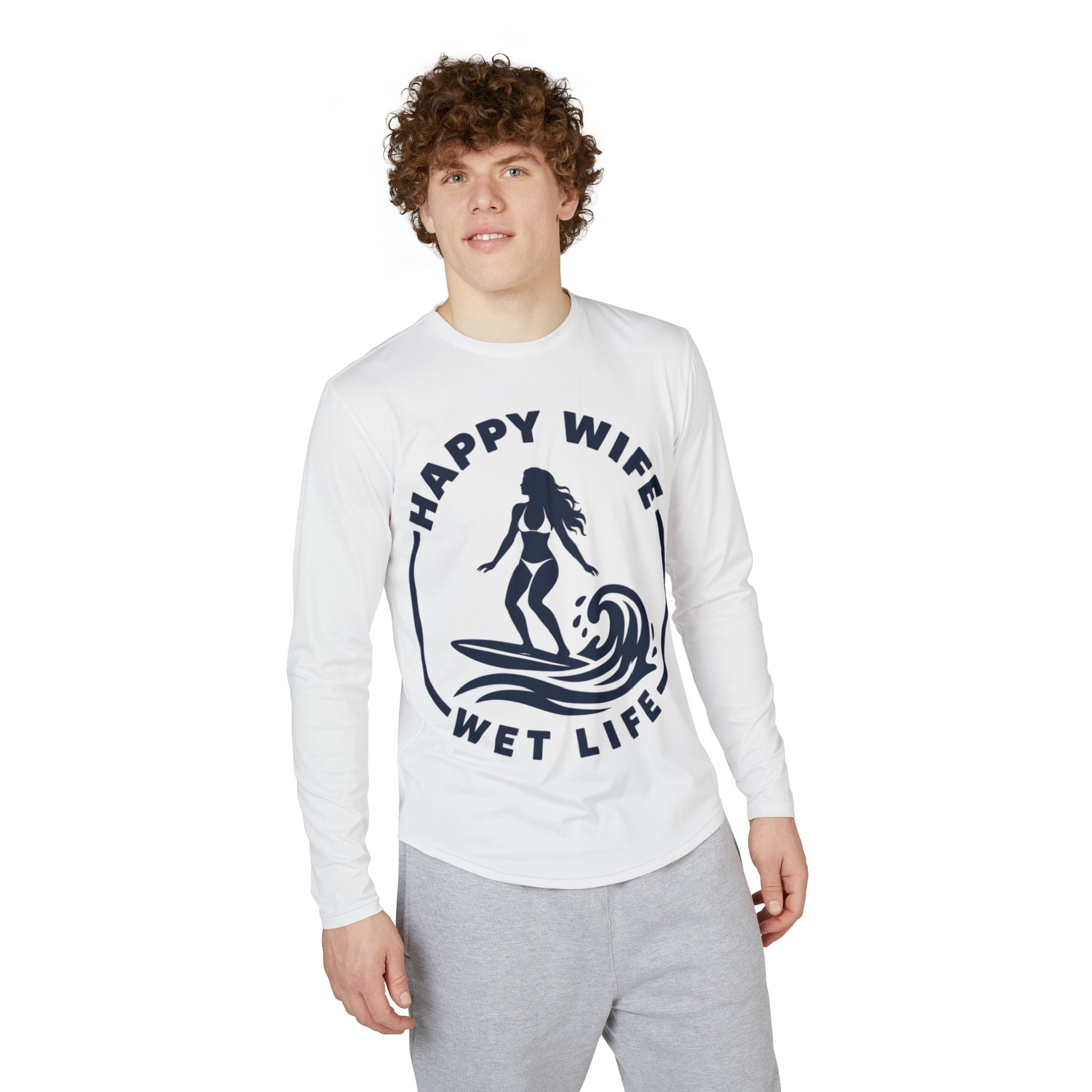 Men's UV Protection Long Sleeve Shirt — "Happy Wife Wet Life" Coastal Sun Shirt