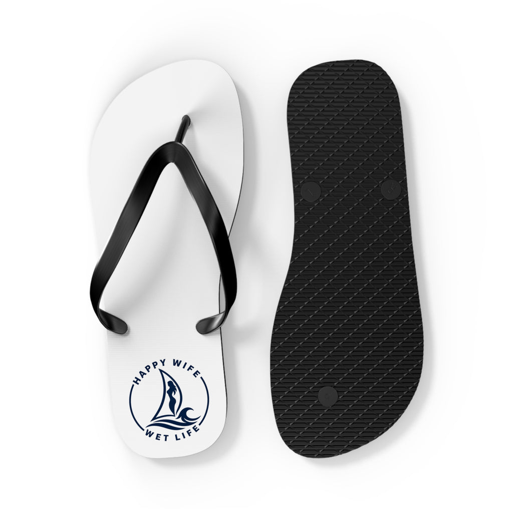 Happy Wife Wet Life Flip Flops — Nautical Beach Sandals for Couples & Vacation