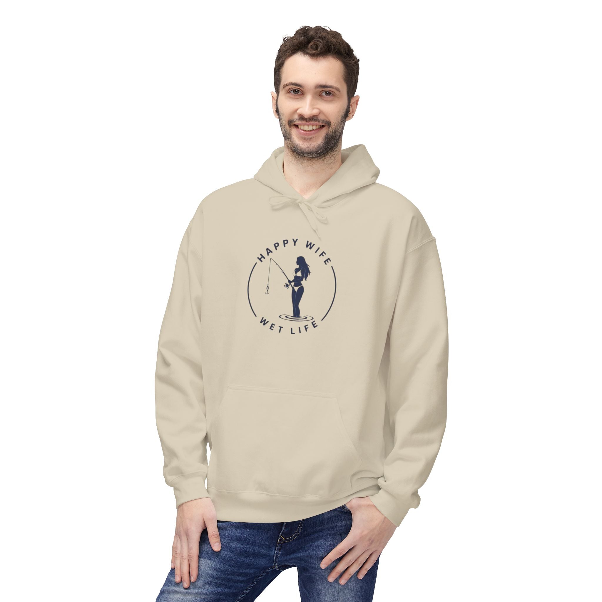 Happy Wife Wet Life Hoodie — Funny Fishing Couple Pullover