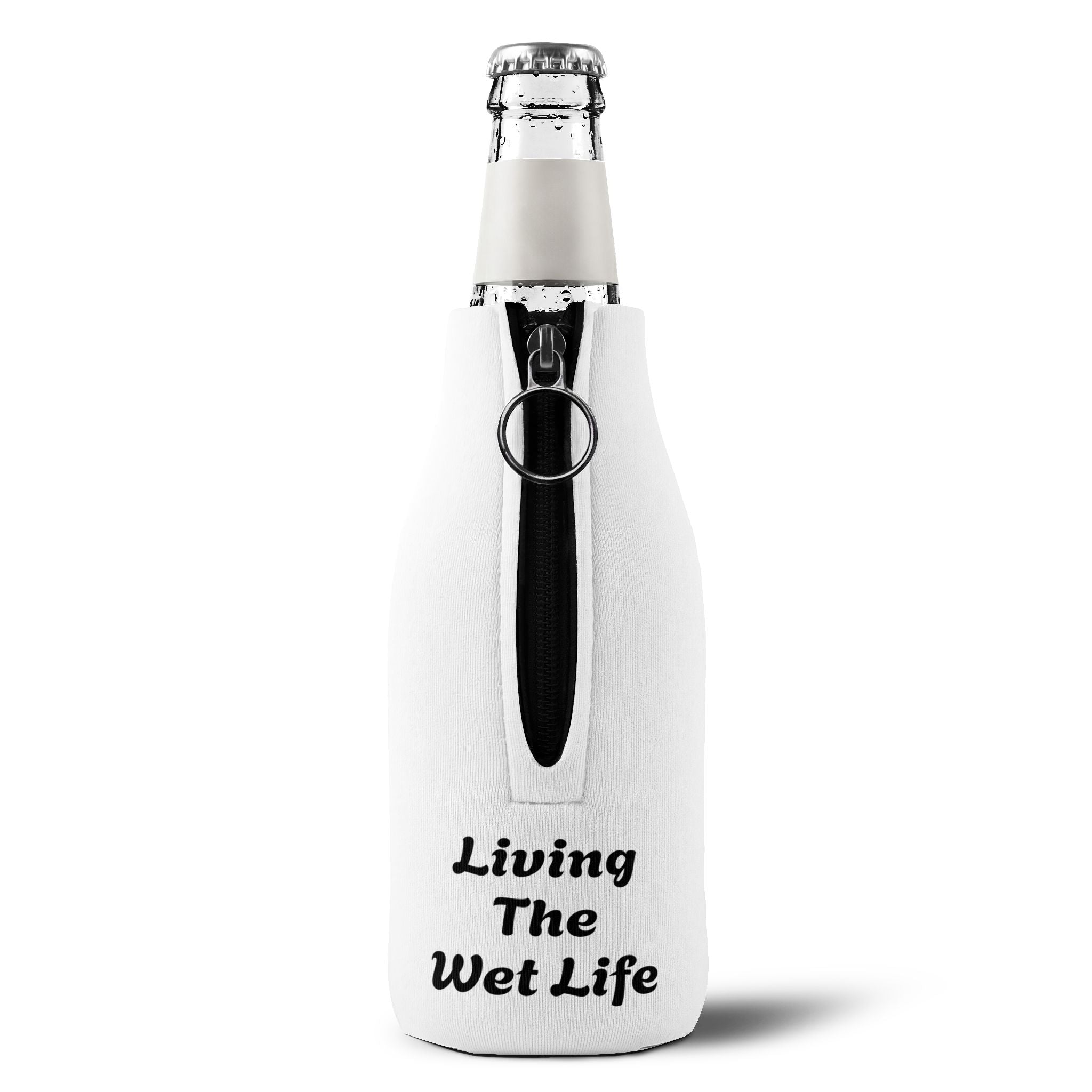Zip-Up Bottle Cooler Sleeve — "Happy Wife, Wet Life" Beach Can Cooler