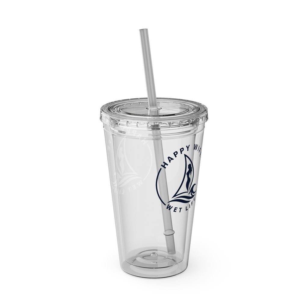 Sunsplash 16oz Tumbler with Straw — Happy Wife Happy Life Sailboat Design