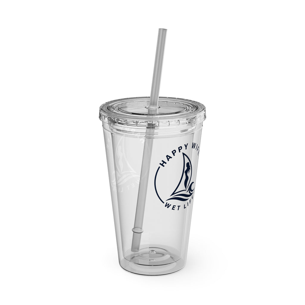 Sunsplash 16oz Tumbler with Straw — Happy Wife Happy Life Sailboat Design