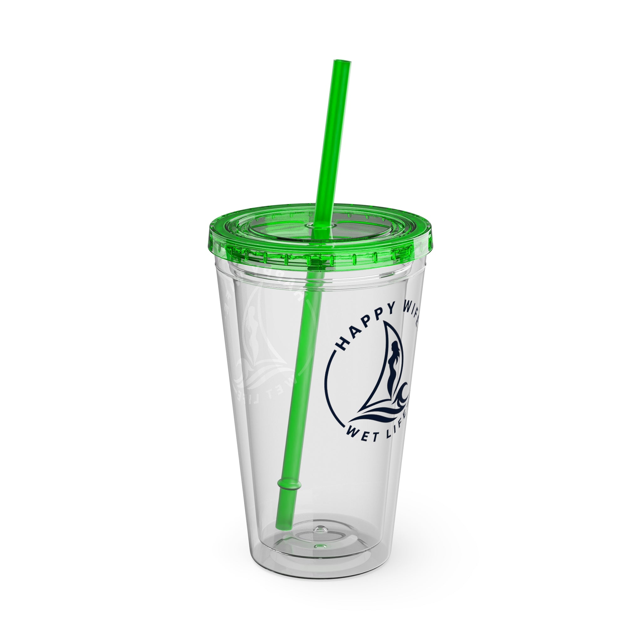 Sunsplash 16oz Tumbler with Straw — Happy Wife Happy Life Sailboat Design