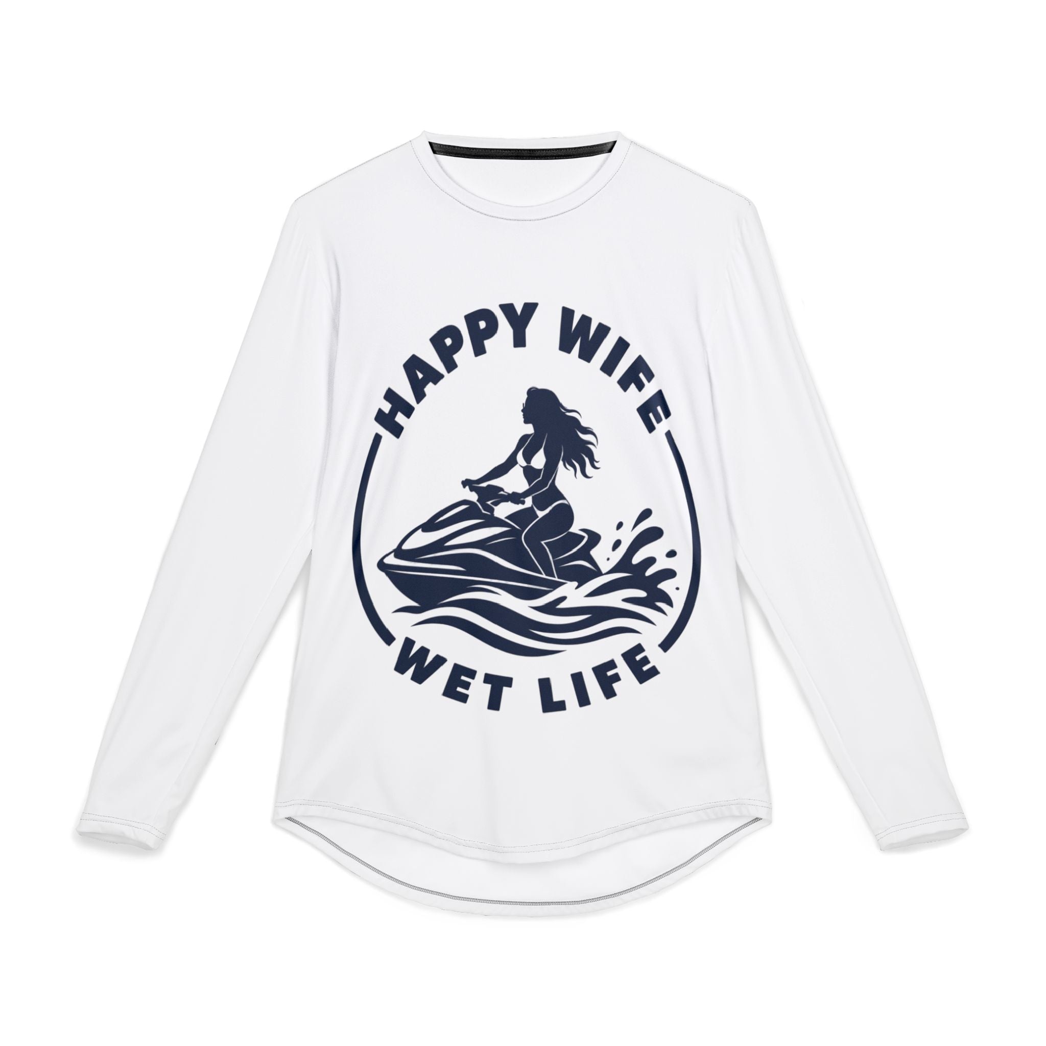 Men's UV Protection Long Sleeve Jet Ski Shirt — "Happy Wife Wet Life" Coastal Sun Jet Ski Shirt