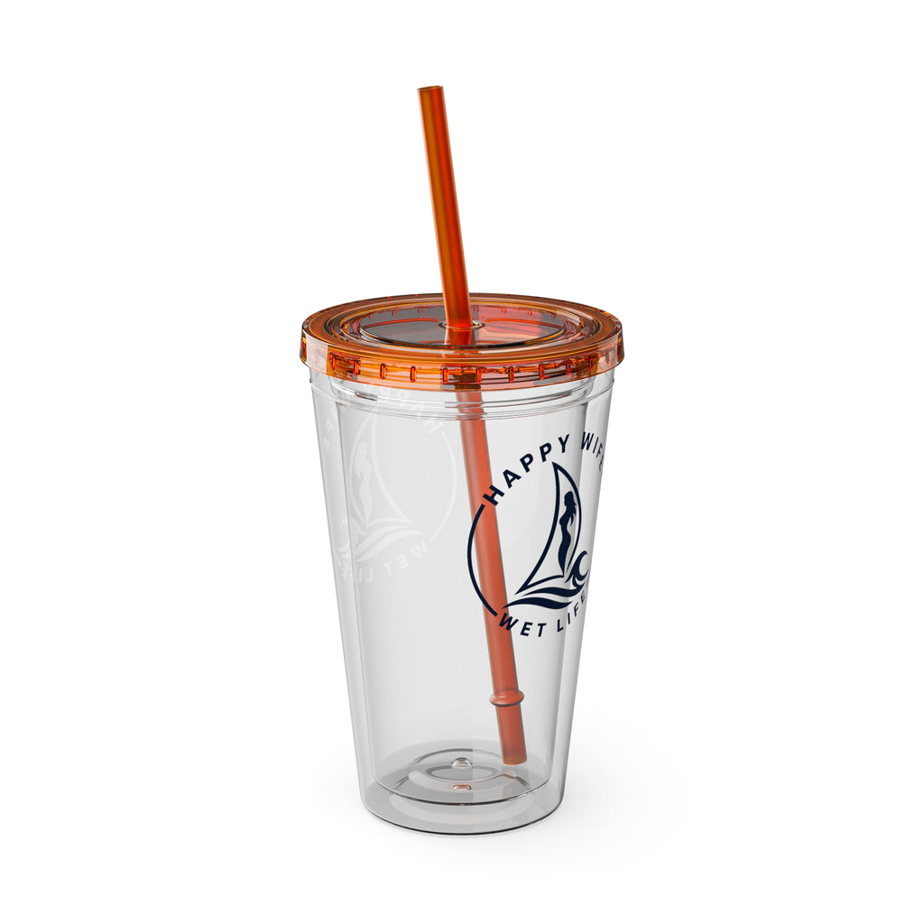 Sunsplash 16oz Tumbler with Straw — Happy Wife Happy Life Sailboat Design