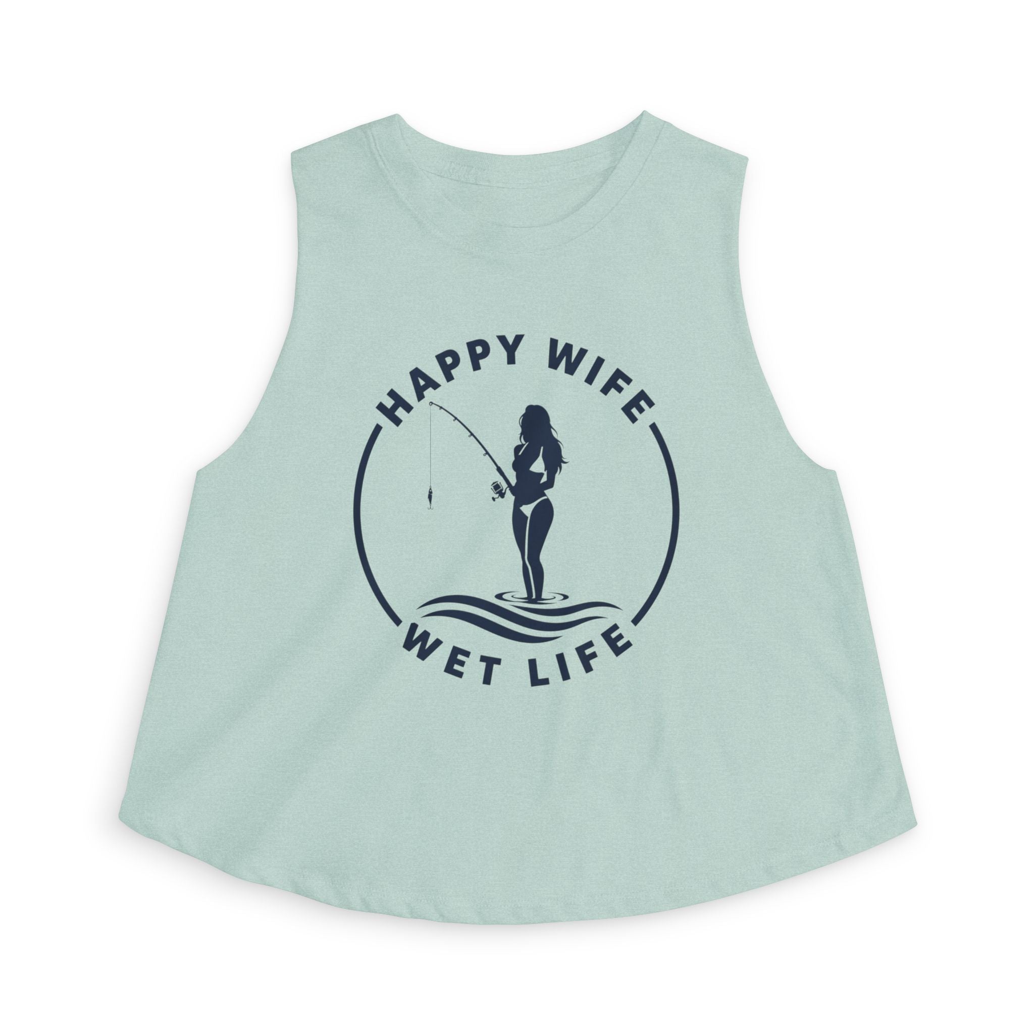 Happy Wife Wet Life Woman Fishing Crop Top — Fishing Summer Tank for Surfing Wives