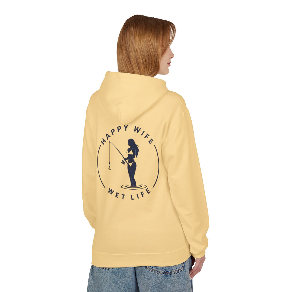 Happy Wife Wet Life Surf Hoodie — Minimal Surf Graphic Pullover