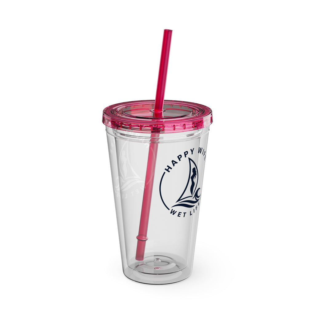 Sunsplash 16oz Tumbler with Straw — Happy Wife Happy Life Sailboat Design