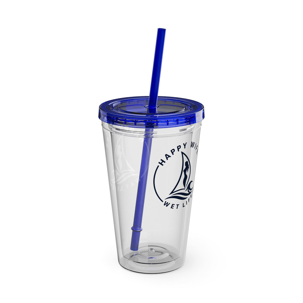 Sunsplash 16oz Tumbler with Straw — Happy Wife Happy Life Sailboat Design
