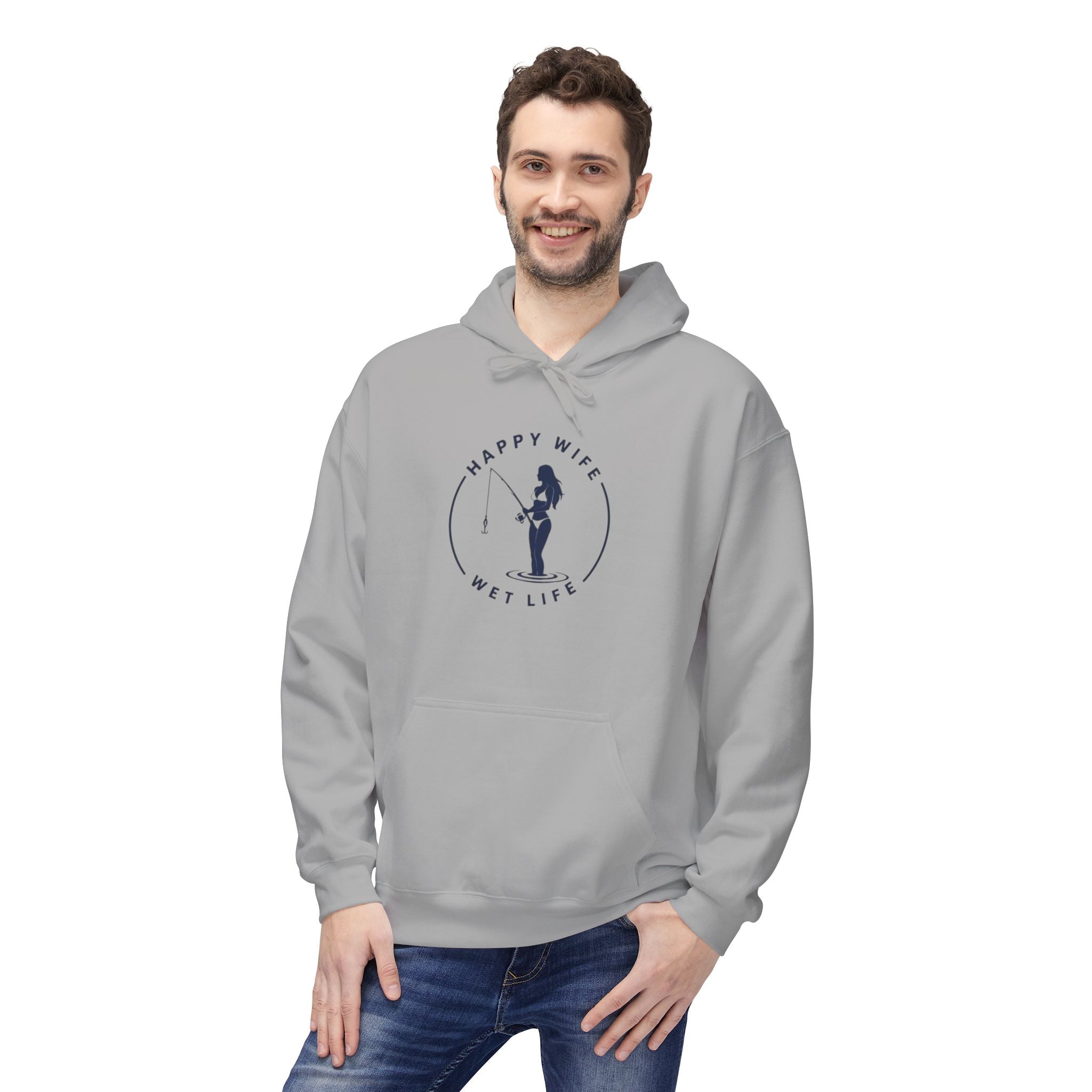 Happy Wife Wet Life Hoodie — Funny Fishing Couple Pullover
