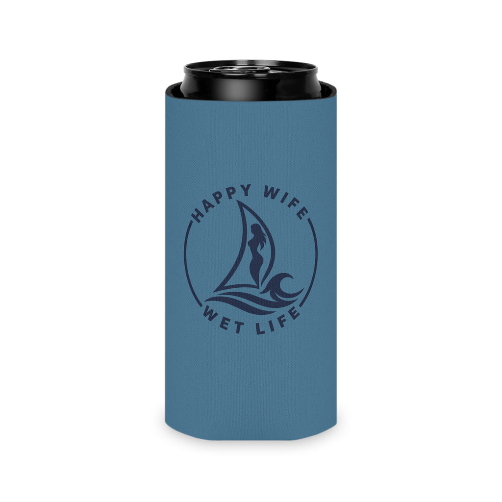 Happy Wife Wet Life Can Cooler — Nautical Sailboat Beer Koozie