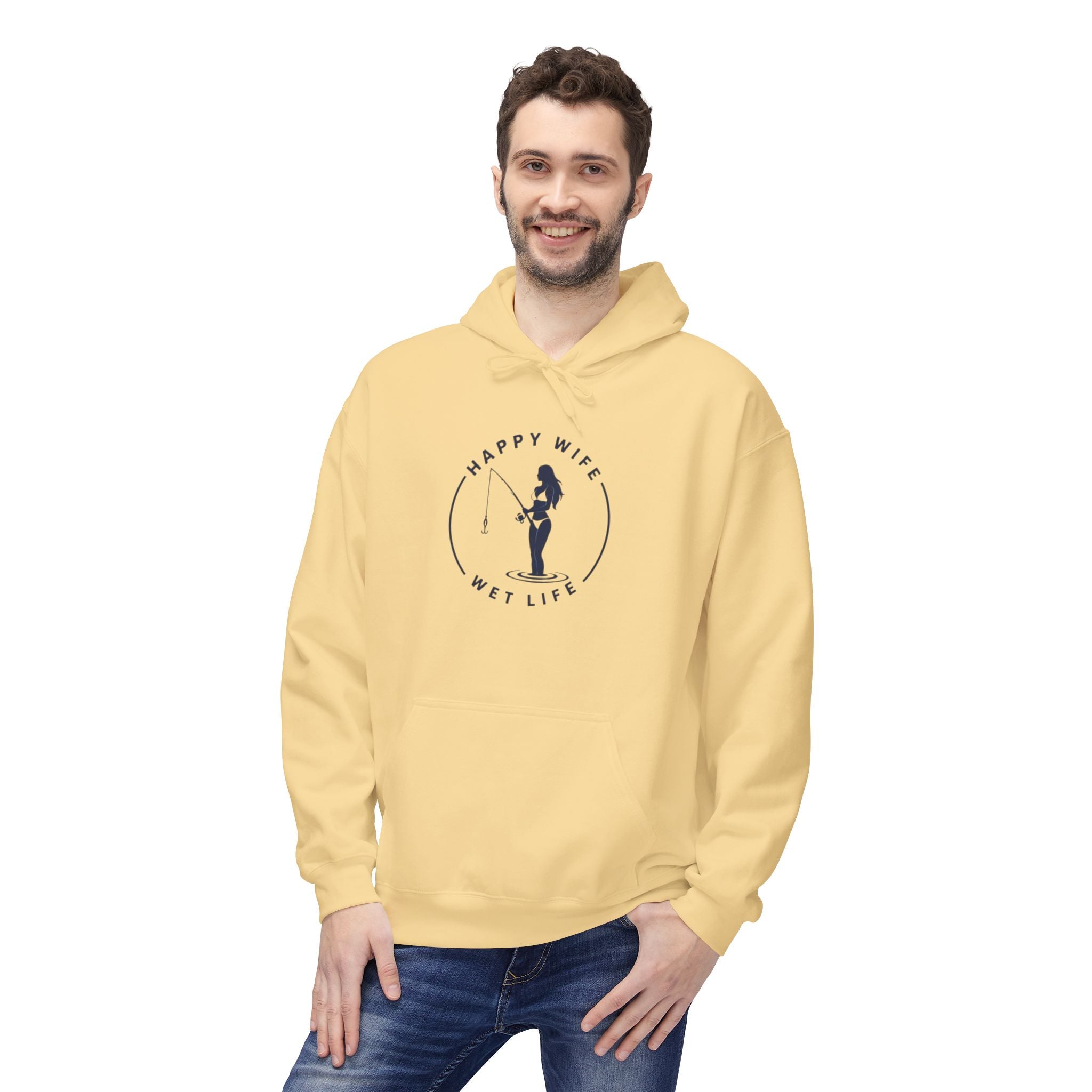 Happy Wife Wet Life Hoodie — Funny Fishing Couple Pullover