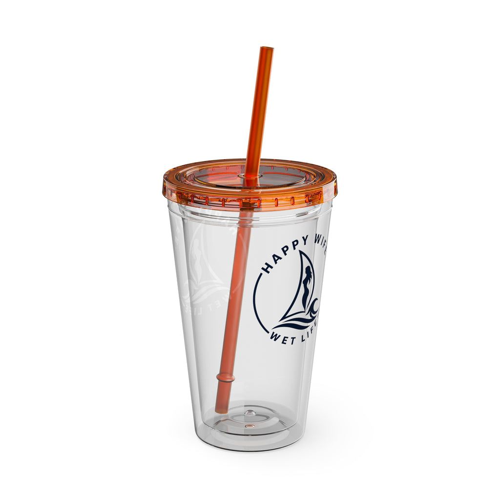 Sunsplash 16oz Tumbler with Straw — Happy Wife Happy Life Sailboat Design