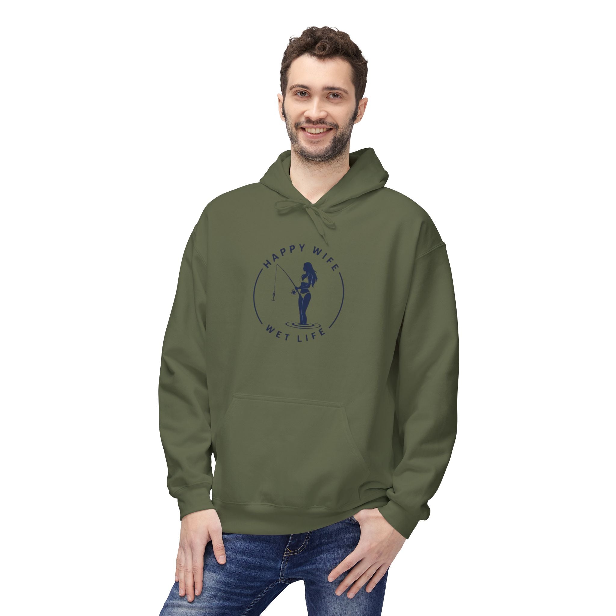 Happy Wife Wet Life Hoodie — Funny Fishing Couple Pullover