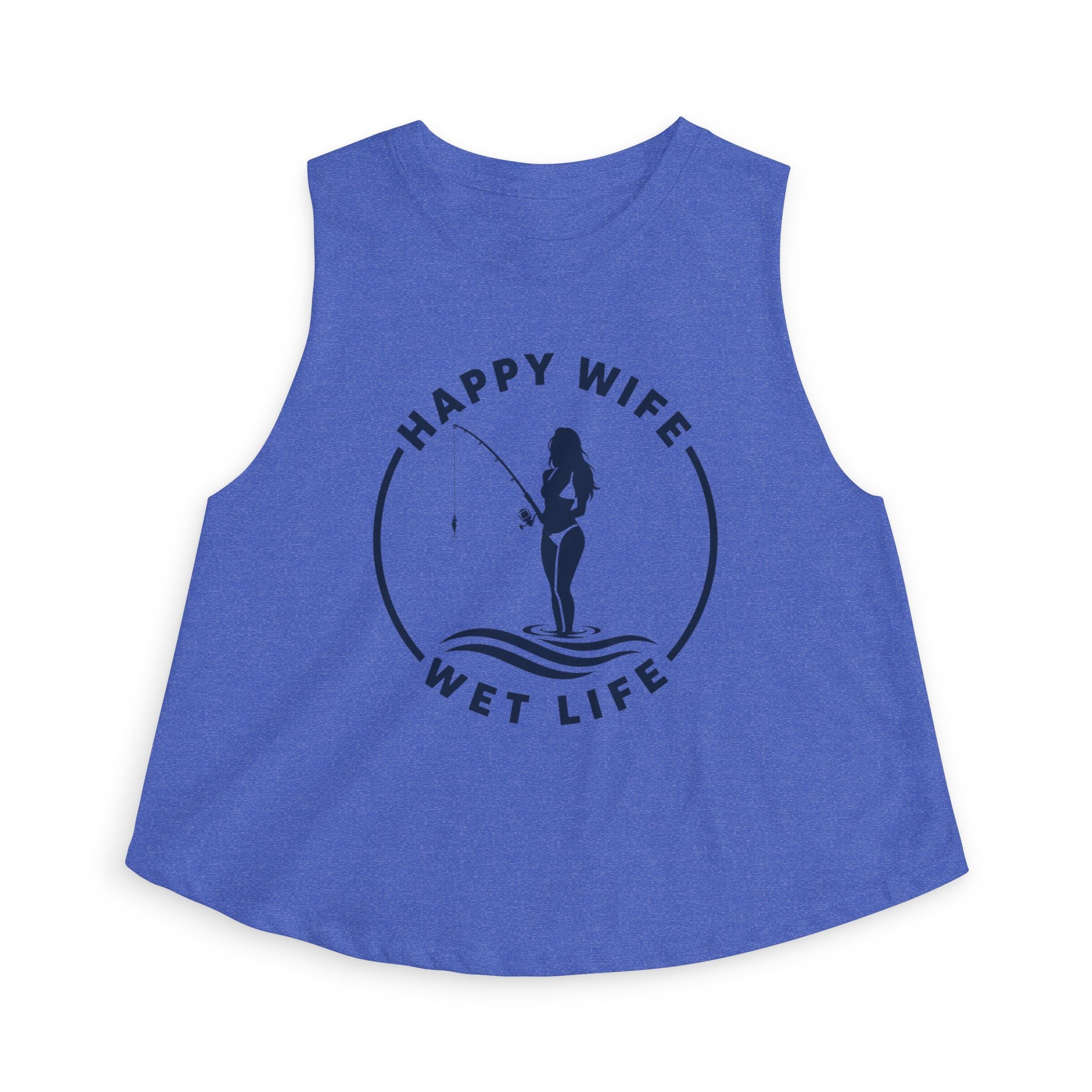 Happy Wife Wet Life Woman Fishing Crop Top — Fishing Summer Tank for Surfing Wives