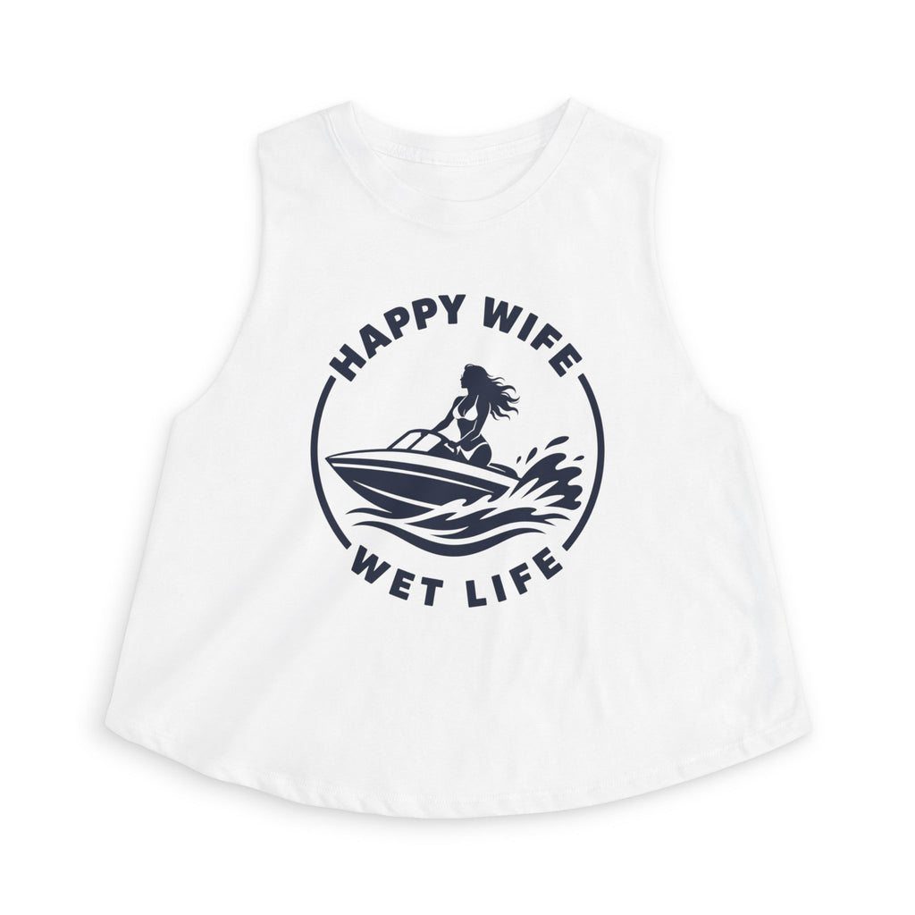 Happy Wife Wet Life Woman Boating Crop Top — Boating Summer Tank for Surfing Wives