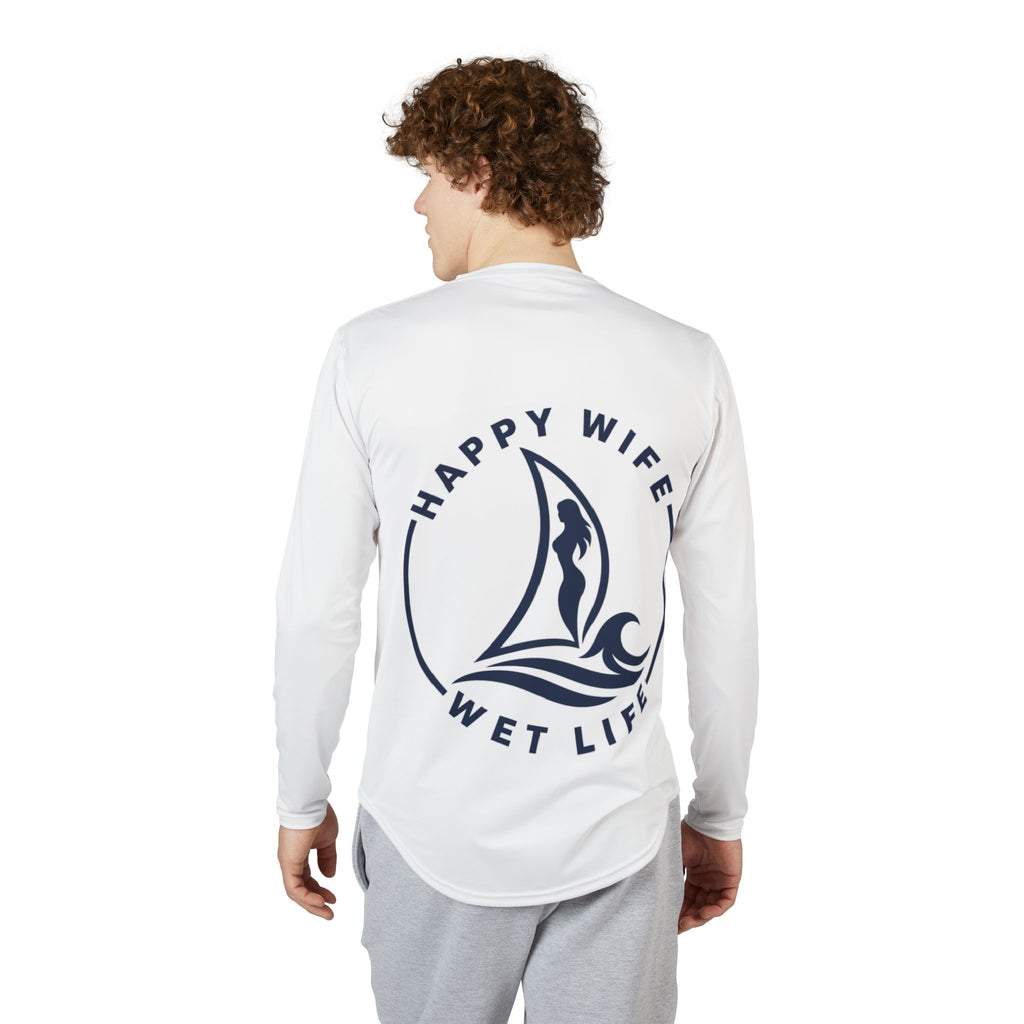 Men's UV Protection Long Sleeve Woman Sailing Shirt — "Happy Wife Wet Life" Coastal Sun Sailing Shirt