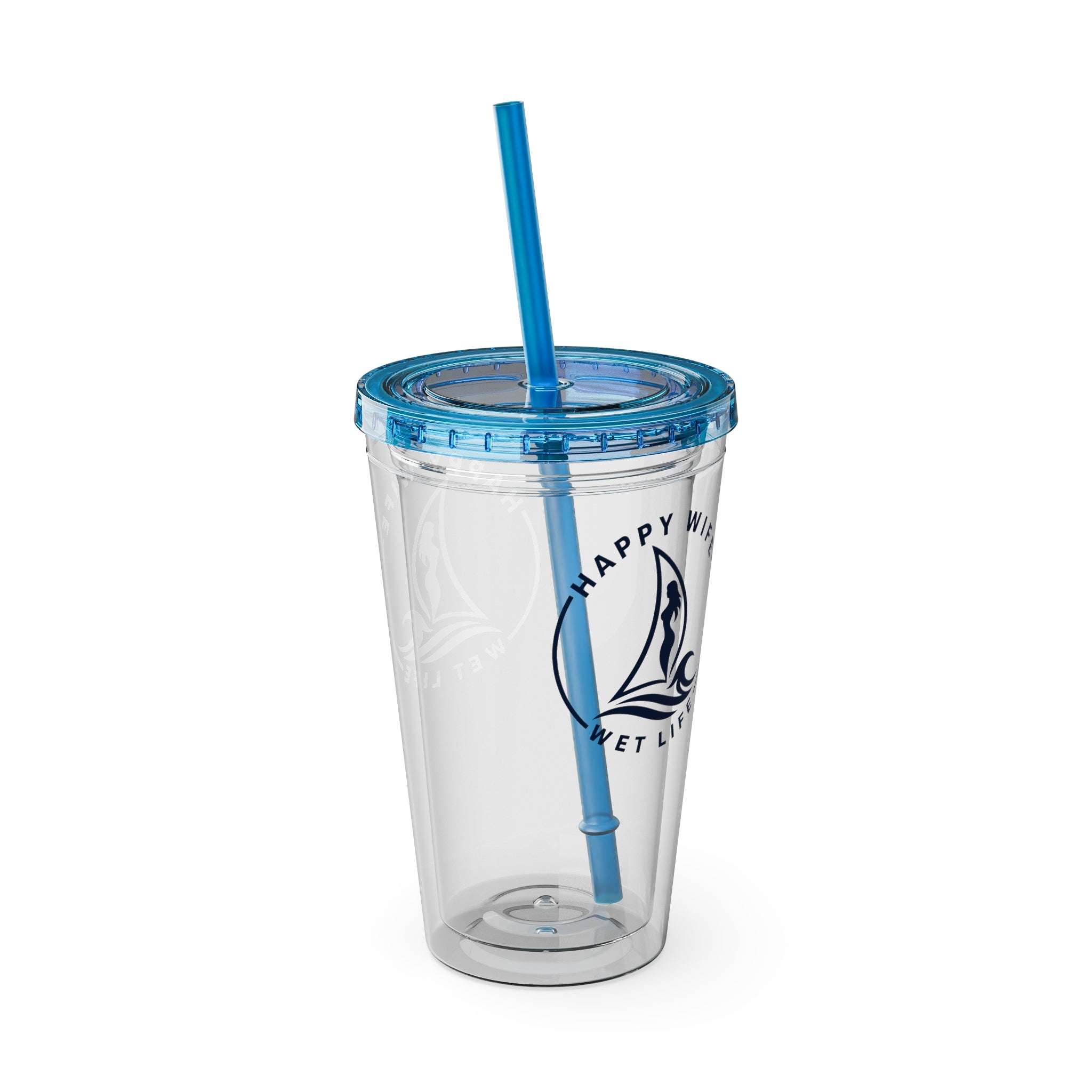 Sunsplash 16oz Tumbler with Straw — Happy Wife Happy Life Sailboat Design