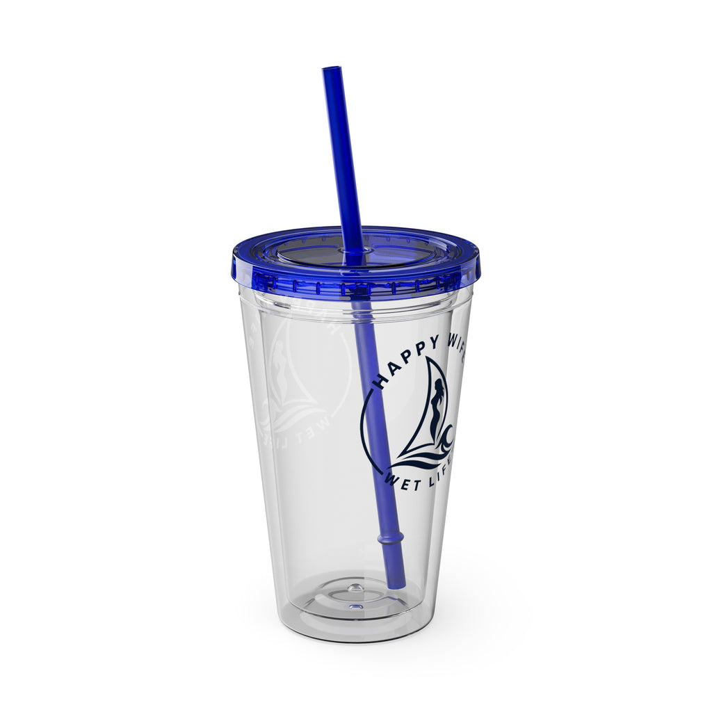 Sunsplash 16oz Tumbler with Straw — Happy Wife Happy Life Sailboat Design