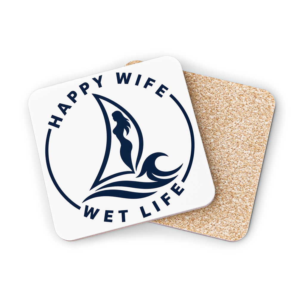 Happy Wife Wet Life Coasters — Nautical Sailboat Cork Drink Coasters
