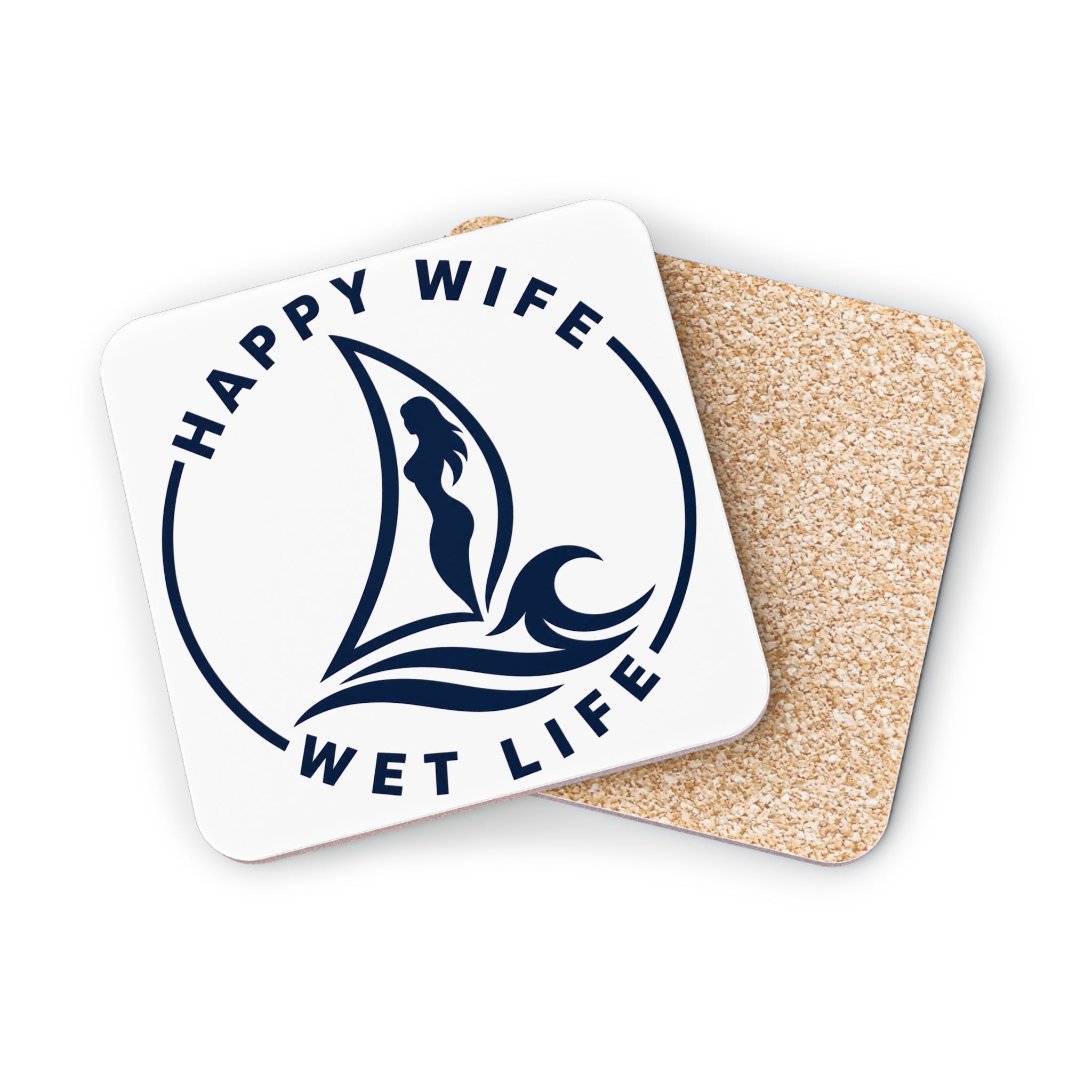 Happy Wife Wet Life Coasters — Nautical Sailboat Cork Drink Coasters