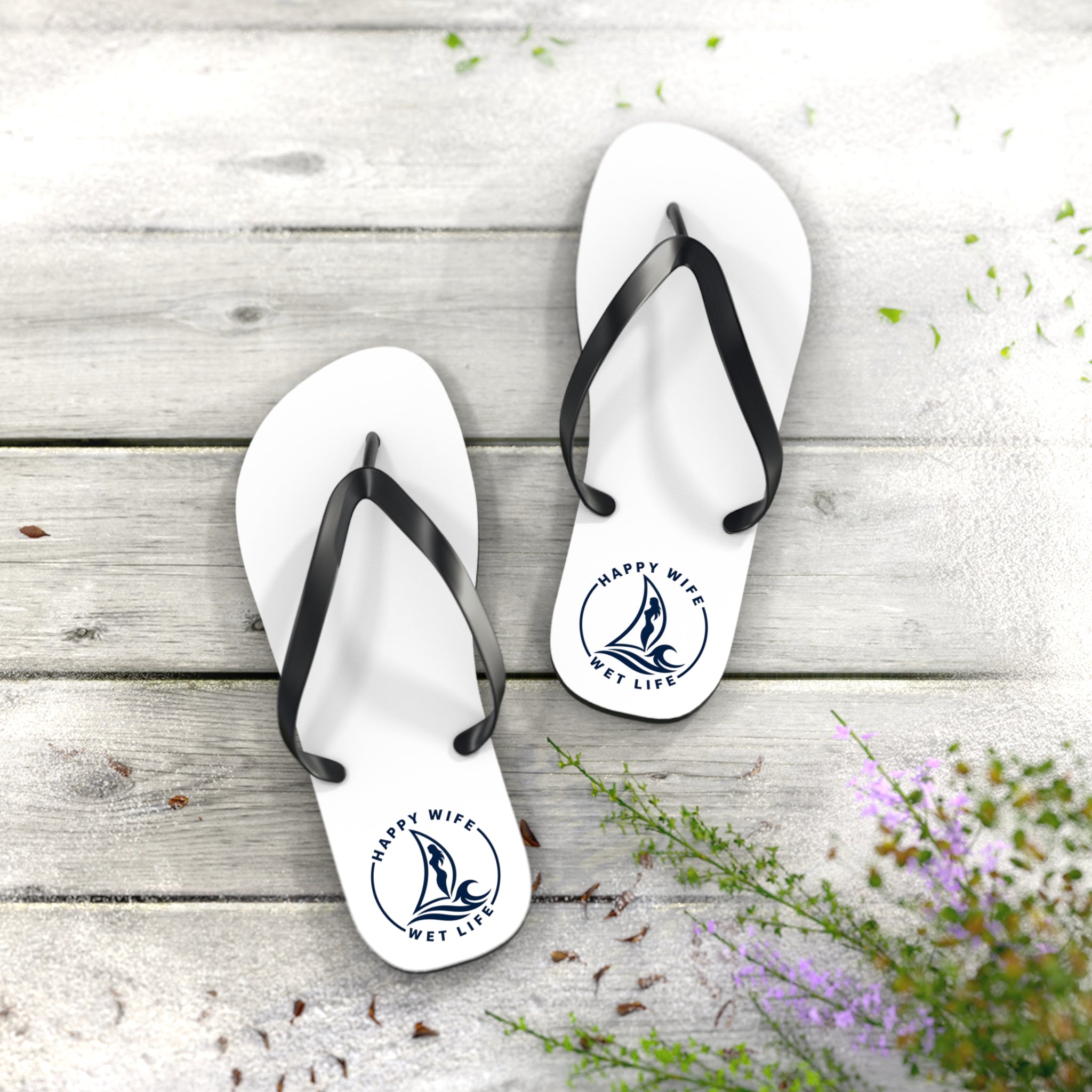 Happy Wife Wet Life Flip Flops — Nautical Beach Sandals for Couples & Vacation