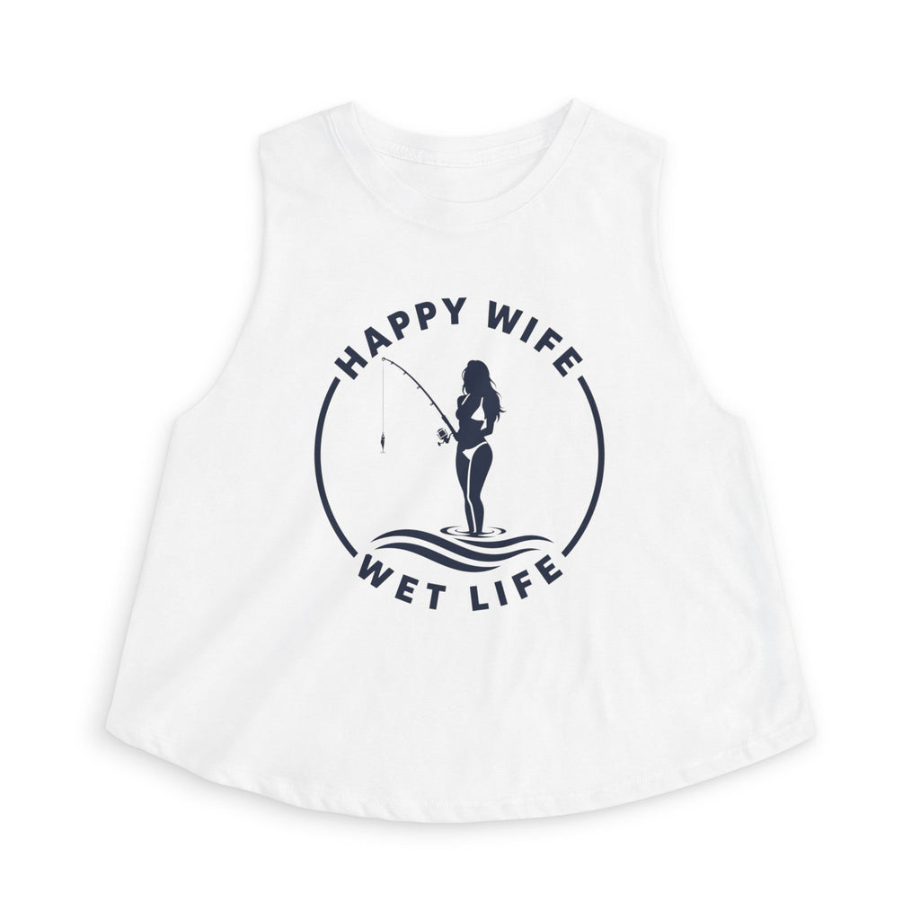 Happy Wife Wet Life Woman Fishing Crop Top — Fishing Summer Tank for Surfing Wives