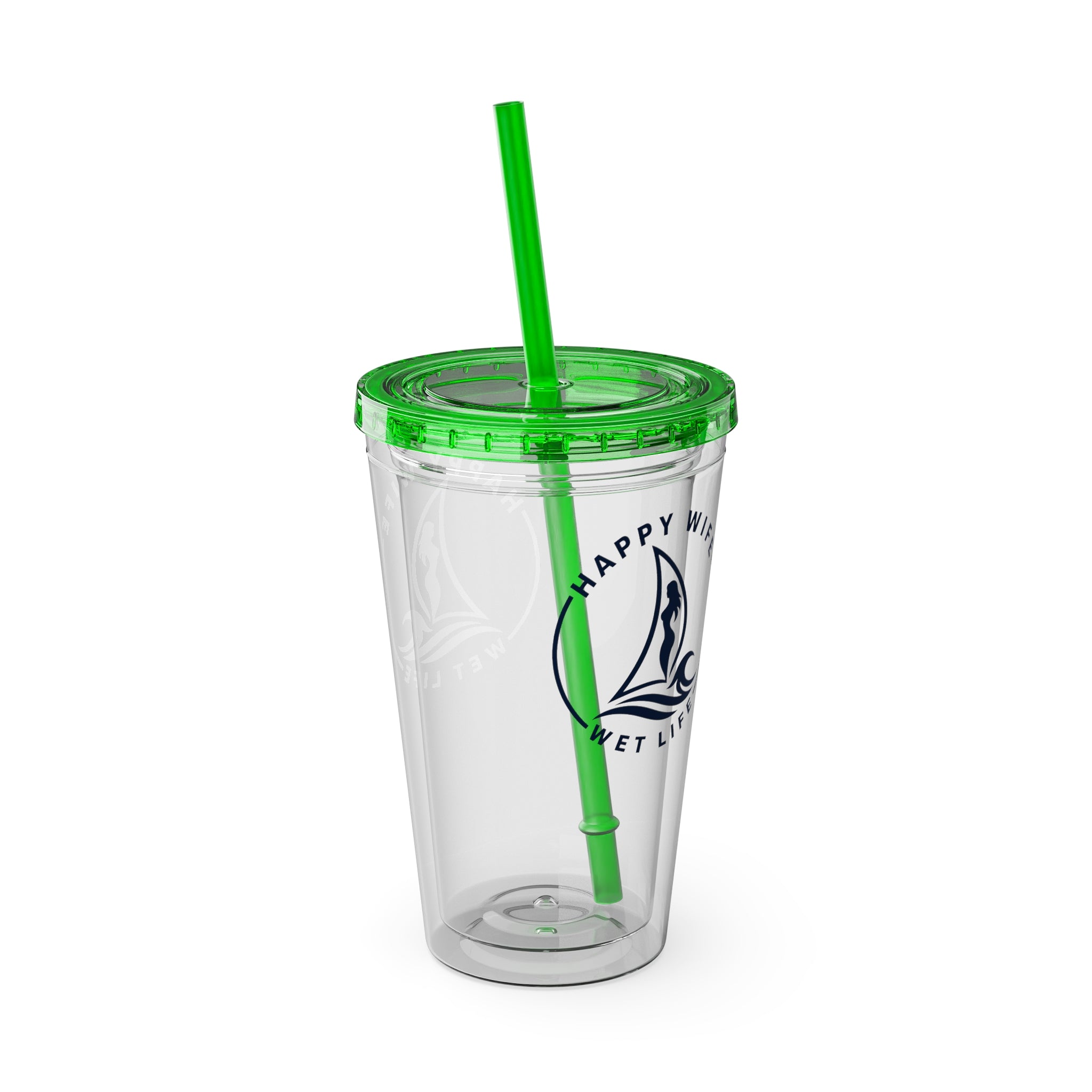 Sunsplash 16oz Tumbler with Straw — Happy Wife Happy Life Sailboat Design