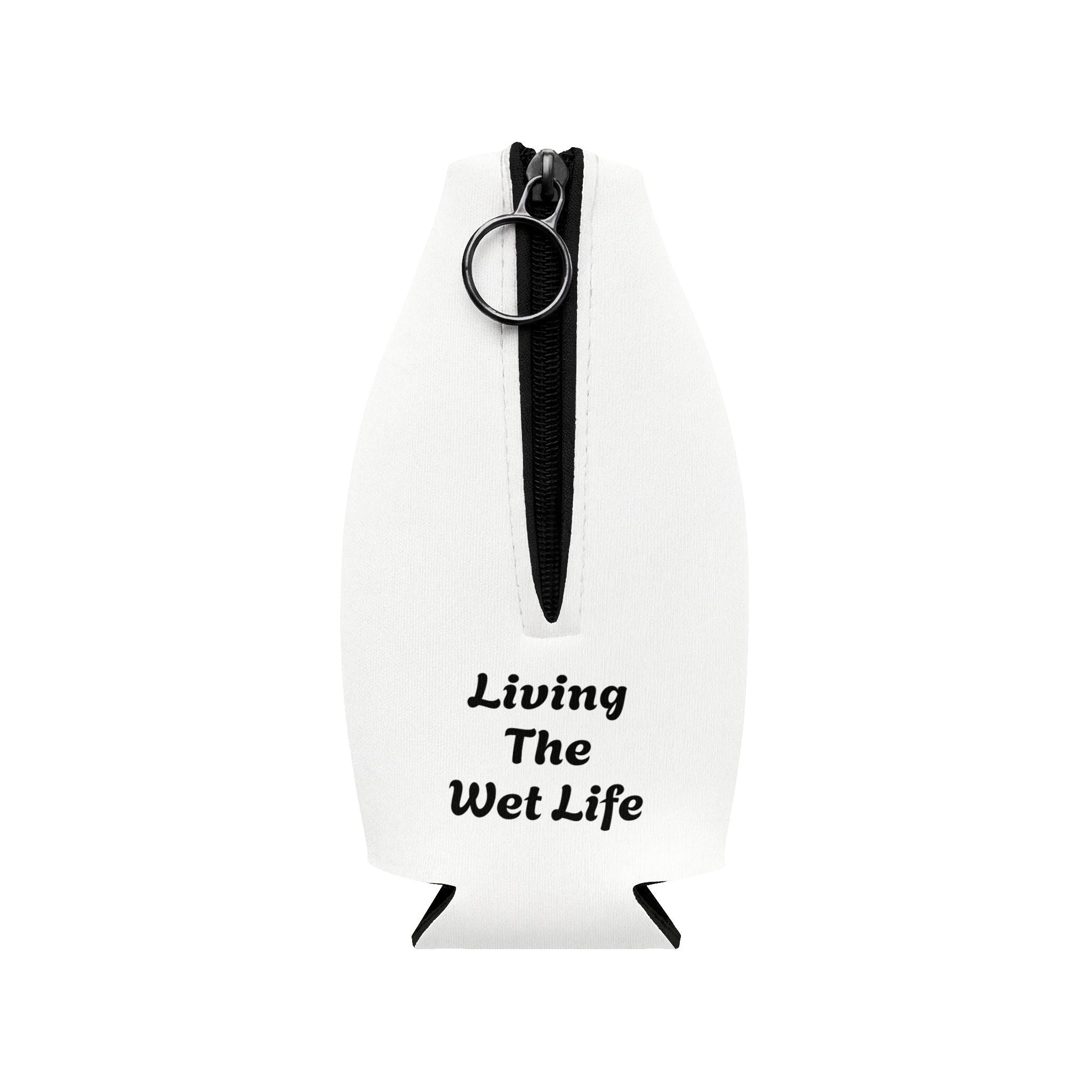Zip-Up Bottle Cooler Sleeve — "Happy Wife, Wet Life" Beach Can Cooler