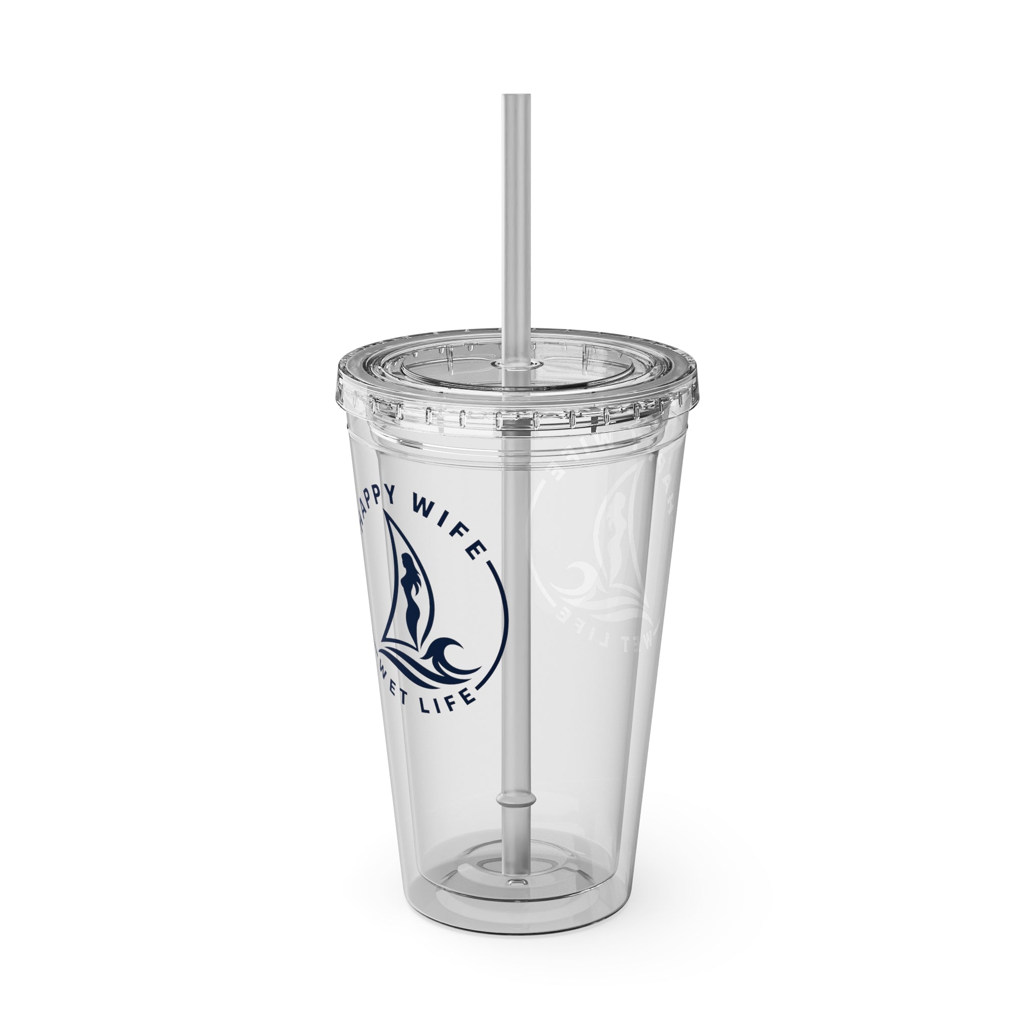 Sunsplash 16oz Tumbler with Straw — Happy Wife Happy Life Sailboat Design
