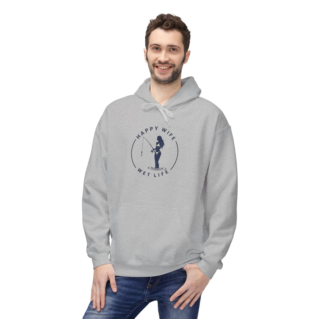 Happy Wife Wet Life Hoodie — Funny Fishing Couple Pullover