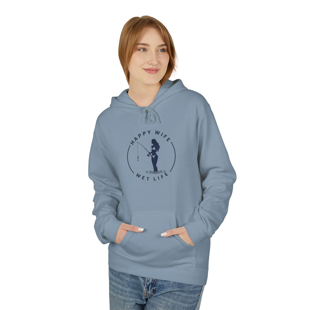Happy Wife Wet Life Hoodie — Funny Fishing Couple Pullover