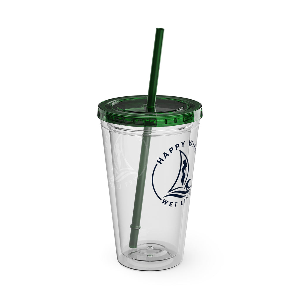 Sunsplash 16oz Tumbler with Straw — Happy Wife Happy Life Sailboat Design