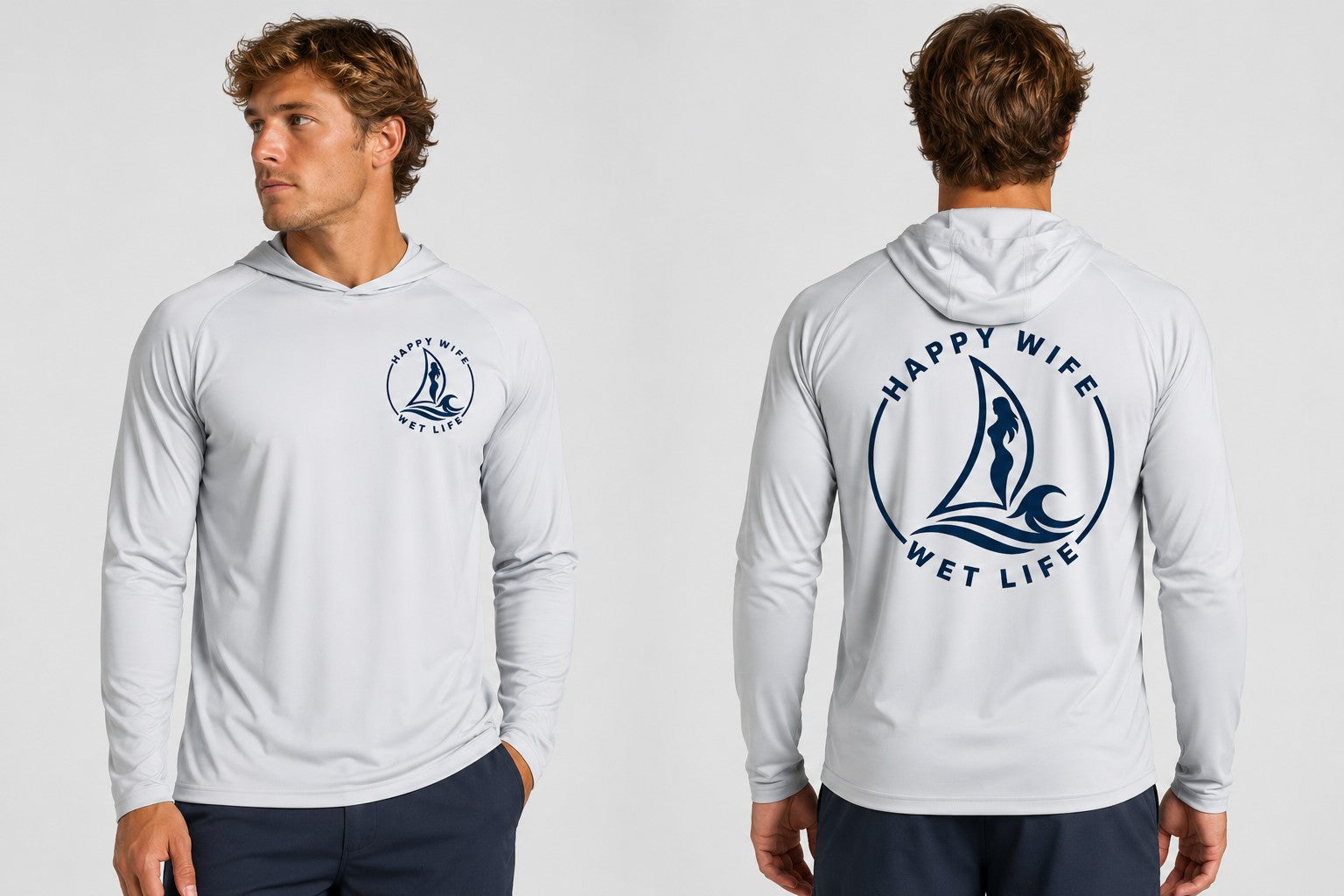 SPF Unisex Happy Wife Wet Life Sailboat Hoodie — Sailing Beach Crew Sweatshirt