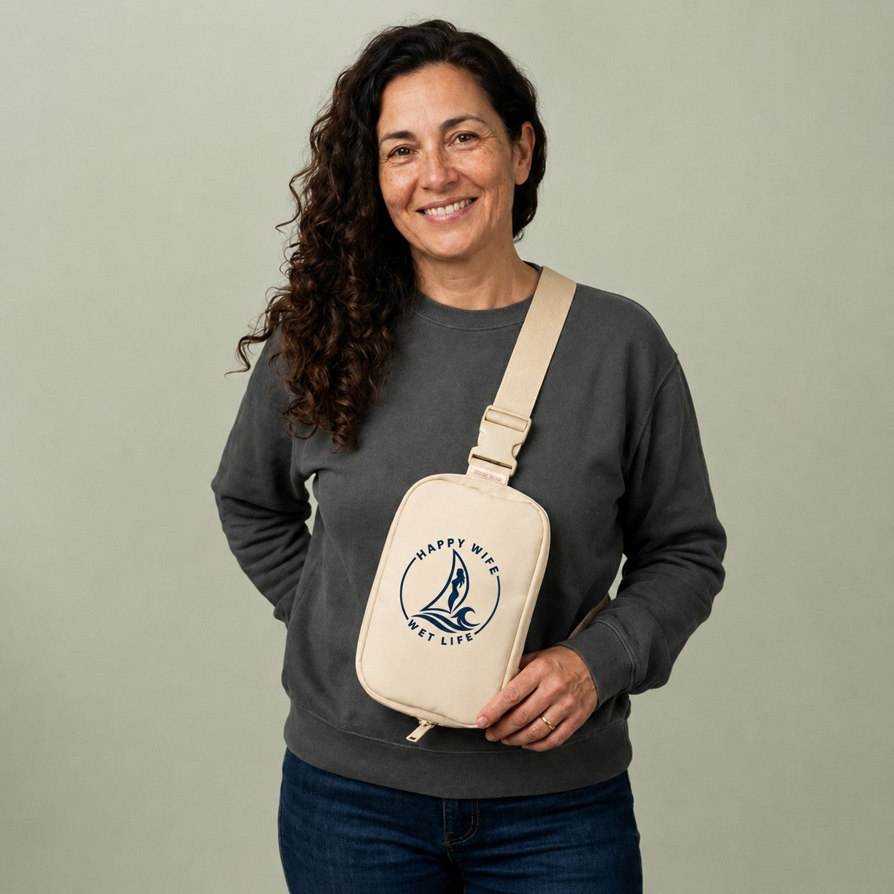 Sling Bag — "Happy Wife Wet Life" Embroidered Explorer Sling