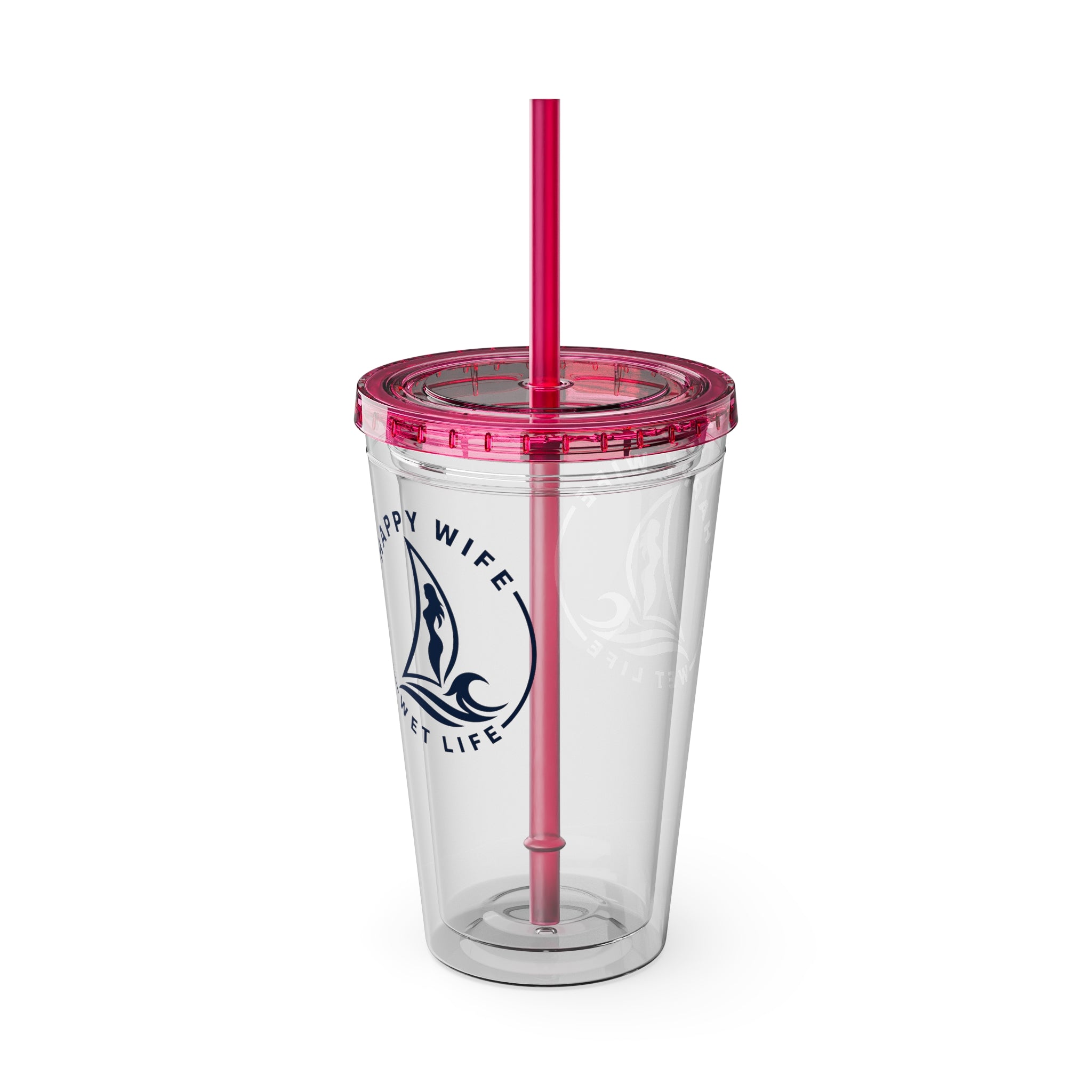 Sunsplash 16oz Tumbler with Straw — Happy Wife Happy Life Sailboat Design