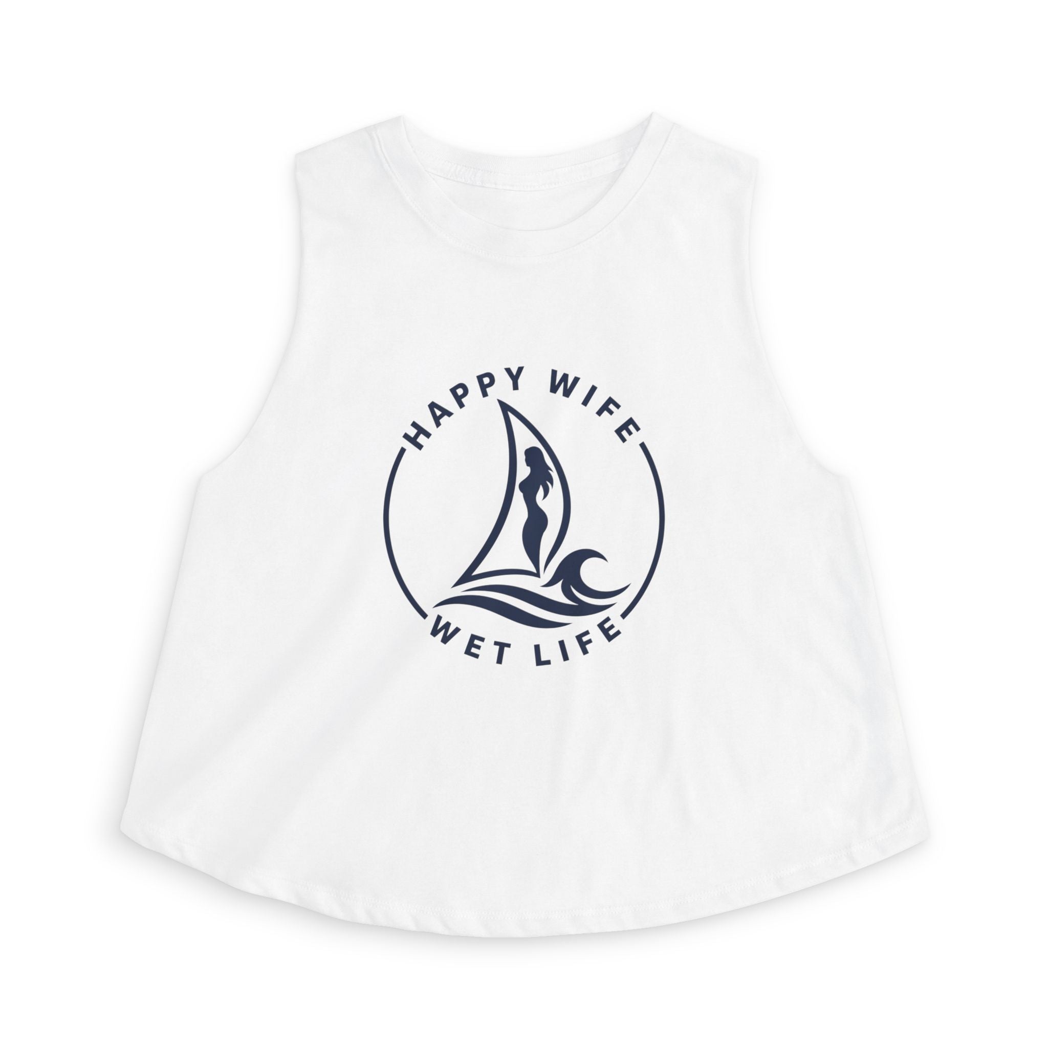 Happy Wife Wet Life Nautical Crop Top — Women's Sailboat Tank